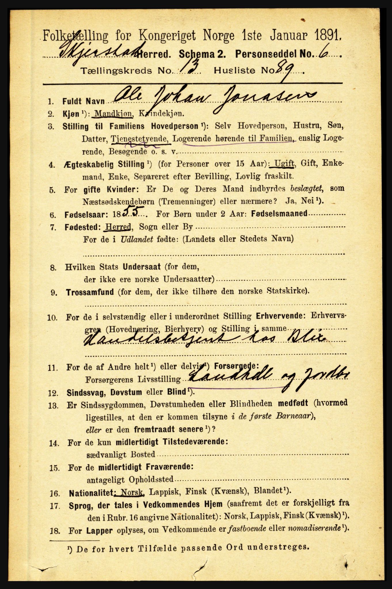 RA, 1891 census for 1842 Skjerstad, 1891, p. 4954