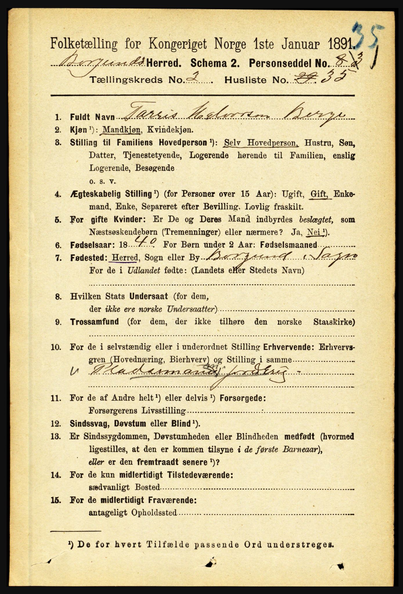 RA, 1891 census for 1423 Borgund, 1891, p. 786