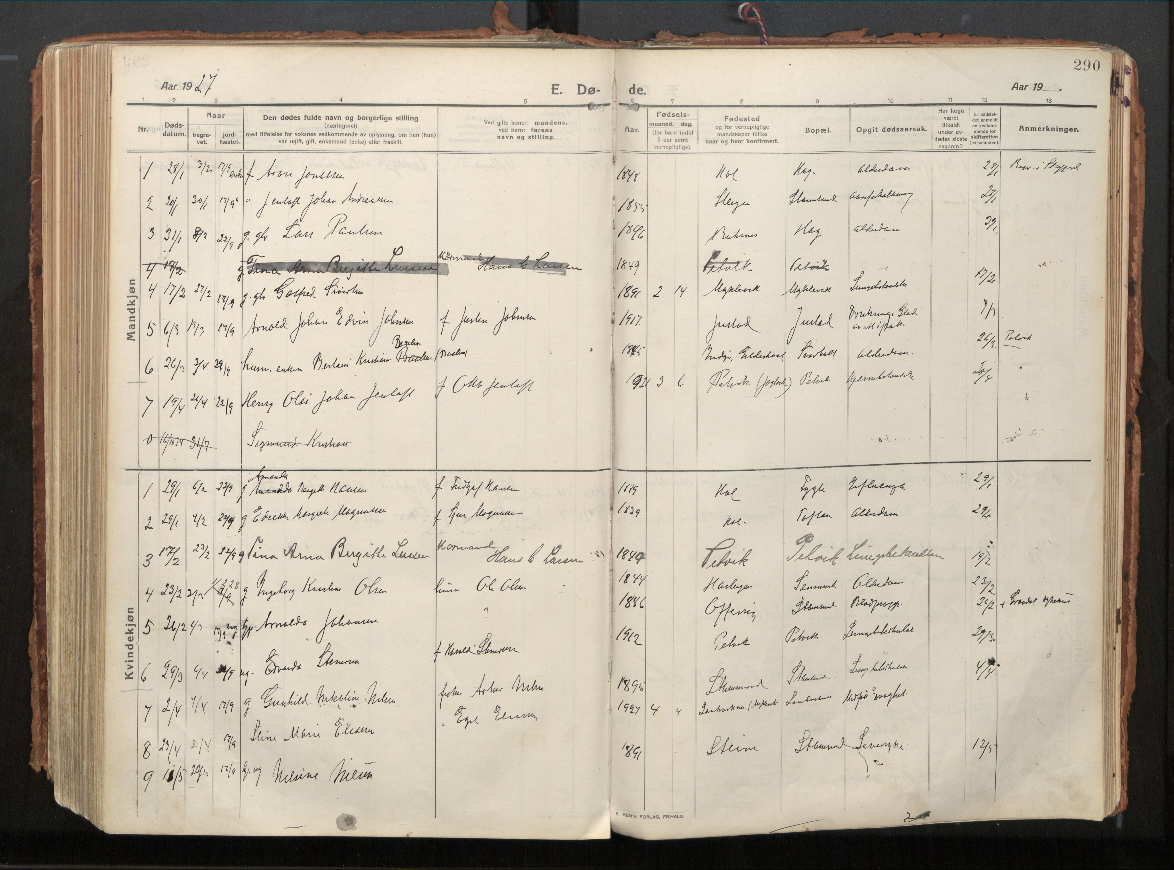Ministerialprotokoller, klokkerbøker og fødselsregistre - Nordland, SAT/A-1459/882/L1181: Parish register (official) no. 882A03, 1913-1937, p. 290