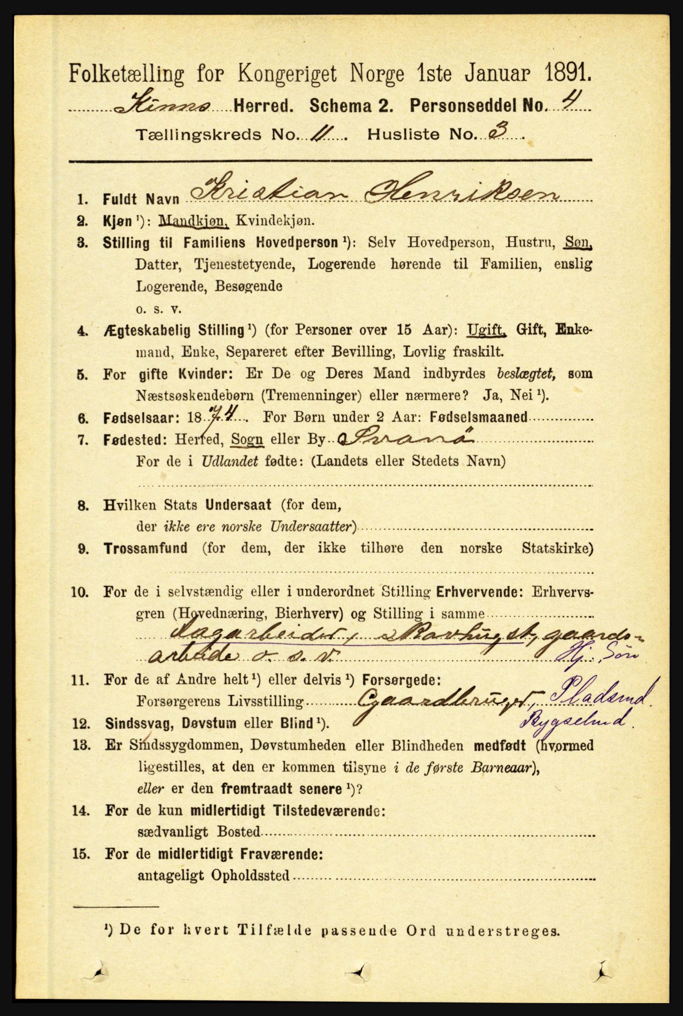 RA, 1891 census for 1437 Kinn, 1891, p. 4079