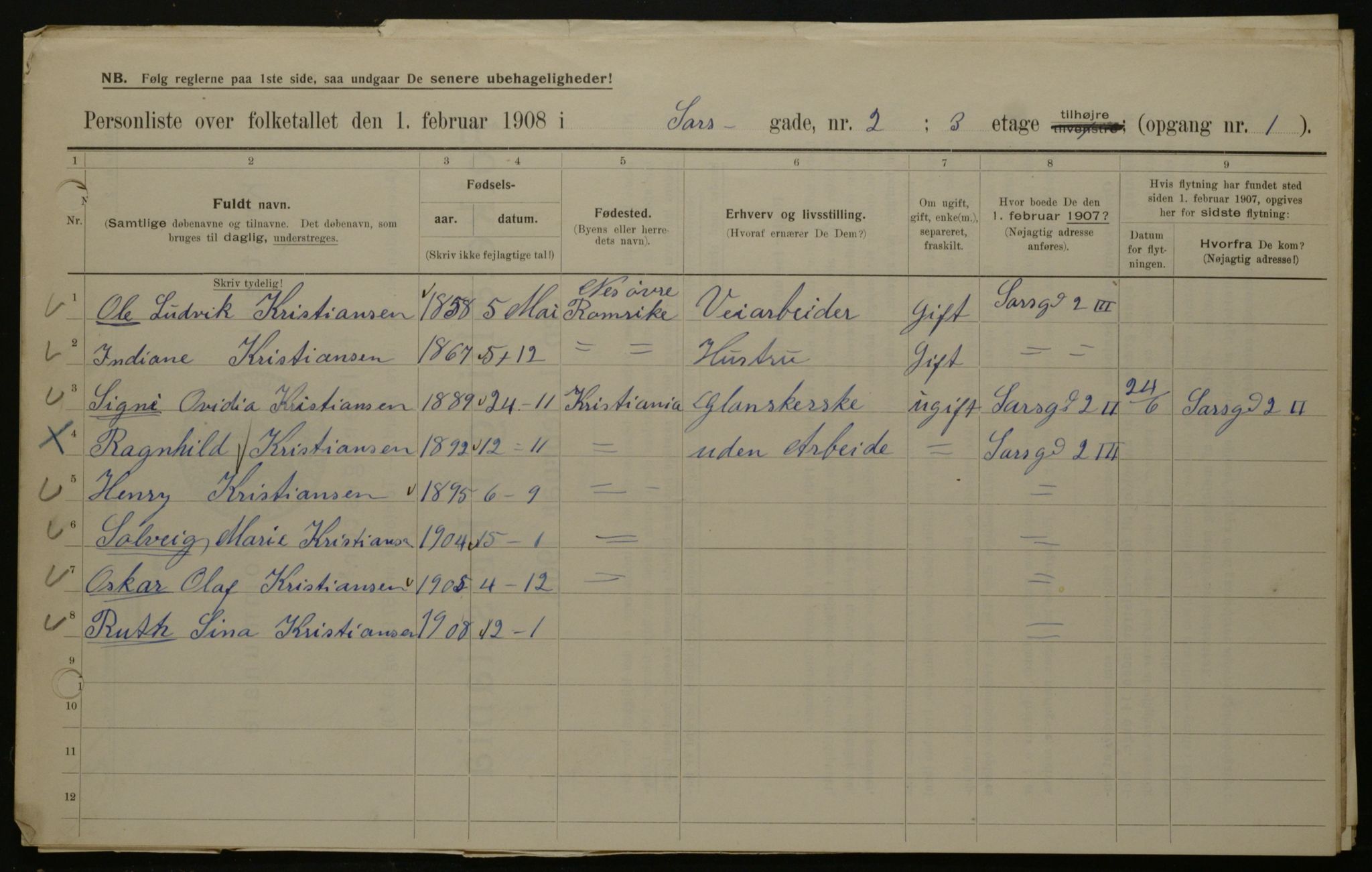 OBA, Municipal Census 1908 for Kristiania, 1908, p. 80444