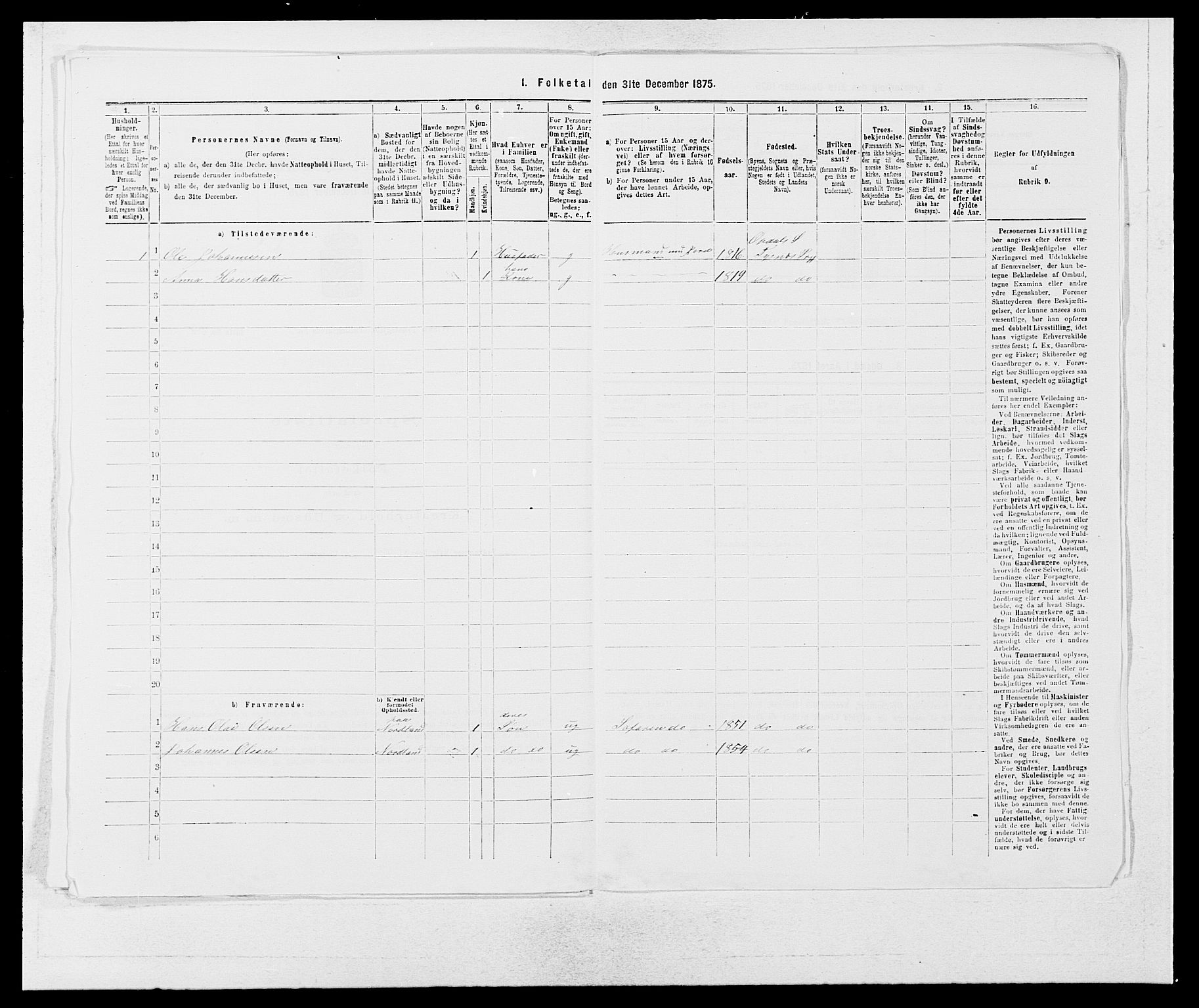 SAB, 1875 census for 1223P Tysnes, 1875, p. 215