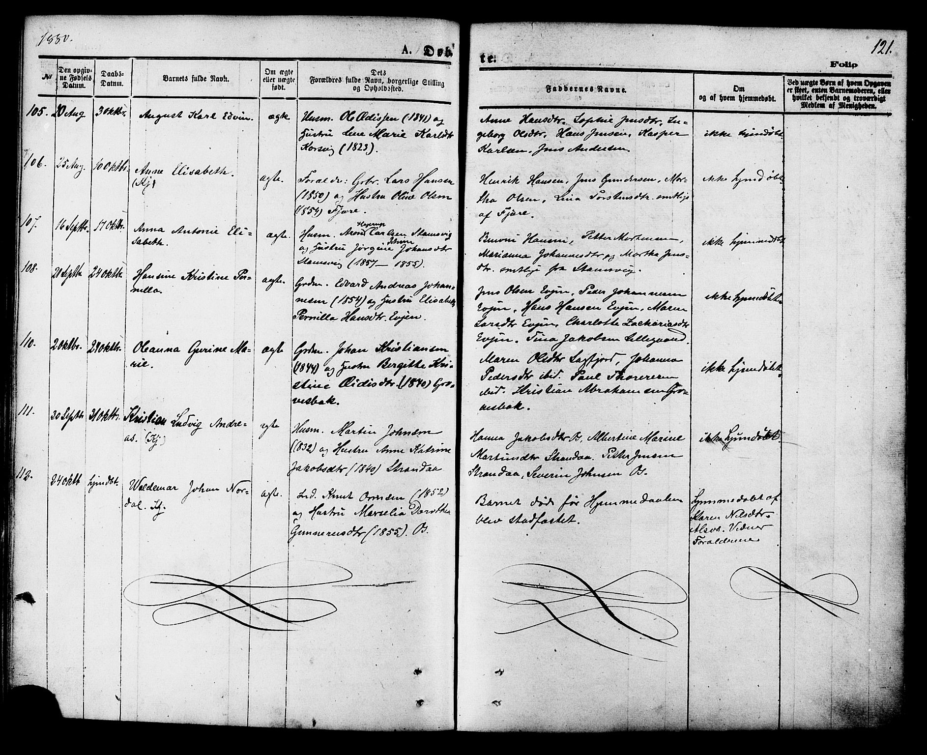 Ministerialprotokoller, klokkerbøker og fødselsregistre - Nordland, AV/SAT-A-1459/853/L0771: Parish register (official) no. 853A10, 1870-1881, p. 121