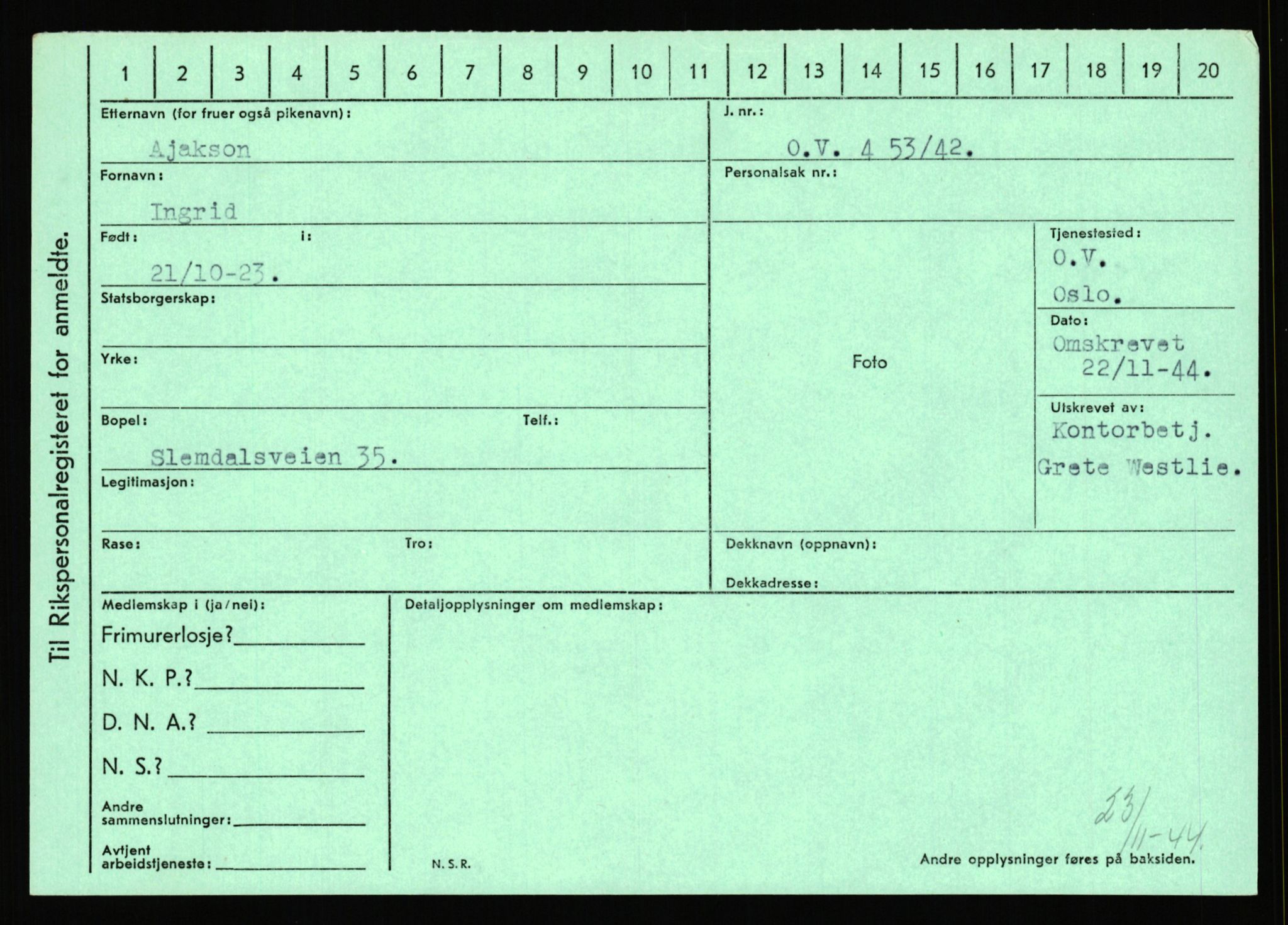 Statspolitiet - Hovedkontoret / Osloavdelingen, AV/RA-S-1329/C/Ca/L0001: Aabakken - Armann, 1943-1945, p. 1232