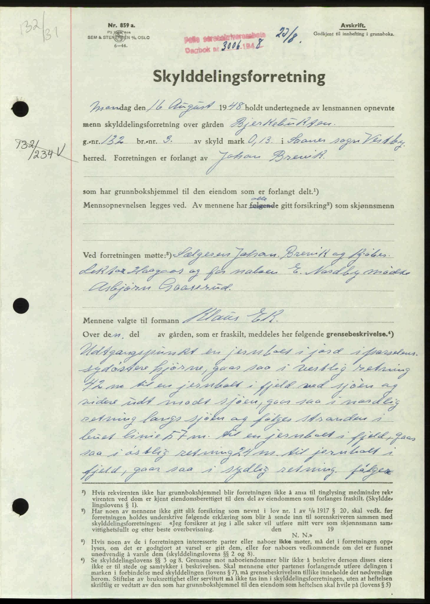 Follo sorenskriveri, SAO/A-10274/G/Ga/Gaa/L0085: Mortgage book no. I 85, 1948-1948, Diary no: : 3006/1948