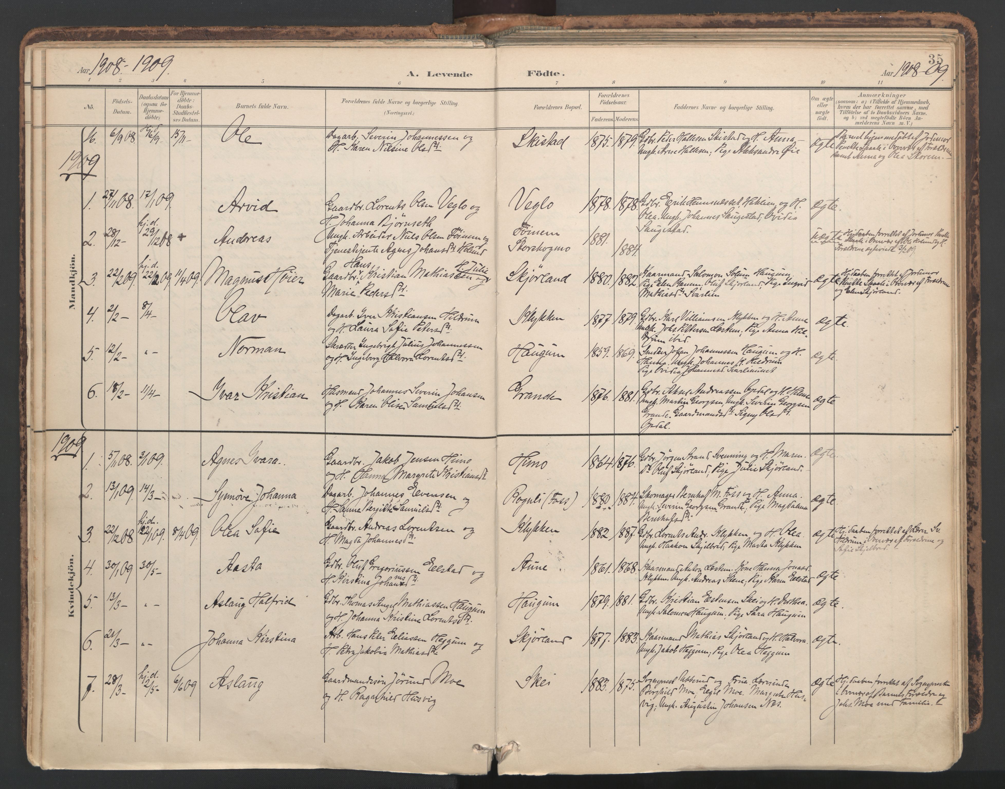 Ministerialprotokoller, klokkerbøker og fødselsregistre - Nord-Trøndelag, SAT/A-1458/764/L0556: Parish register (official) no. 764A11, 1897-1924, p. 35