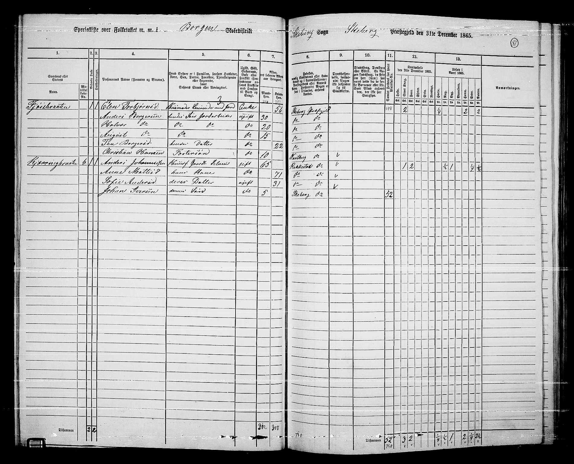 RA, 1865 census for Skjeberg, 1865, p. 77