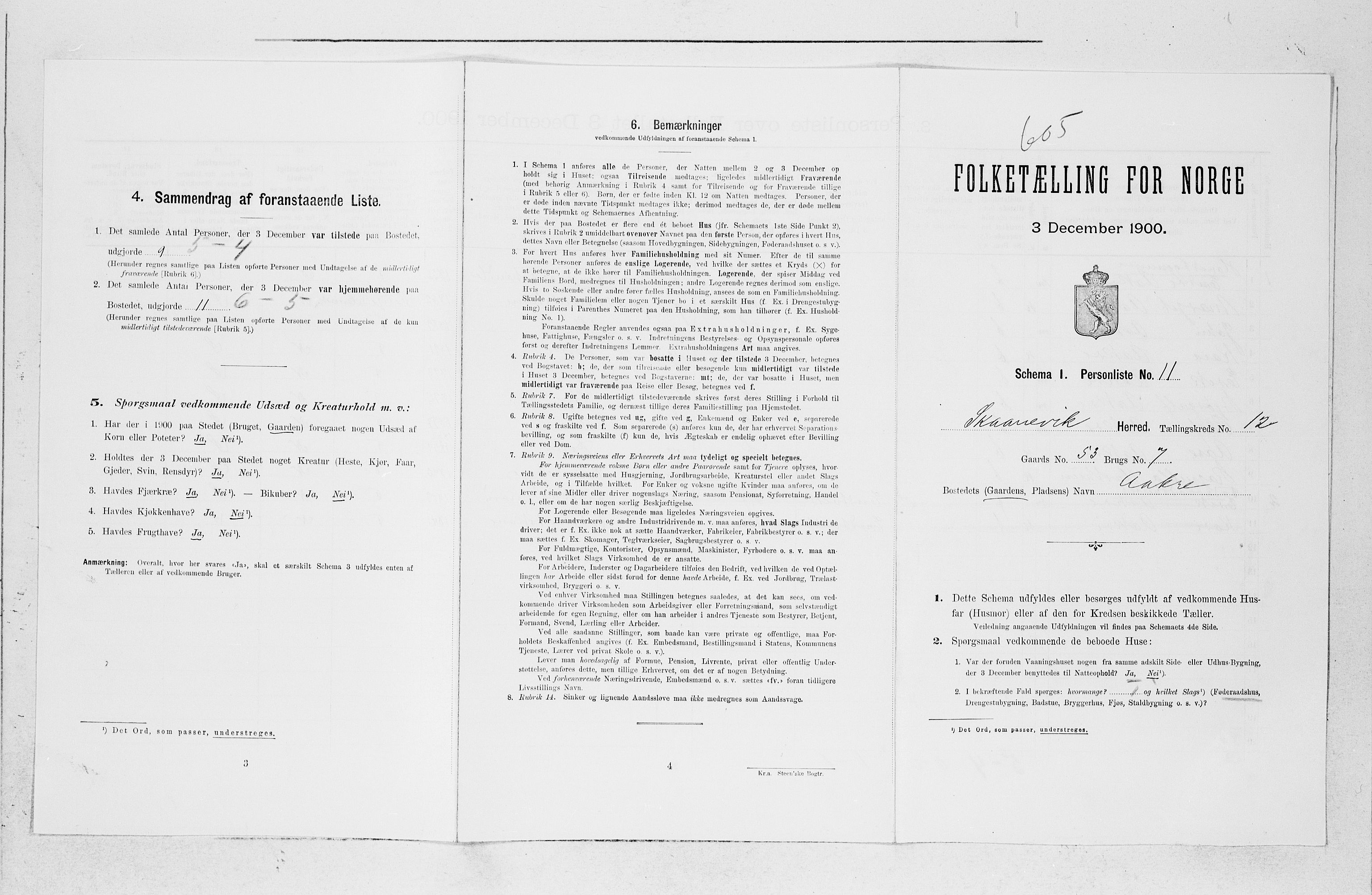 SAB, 1900 census for Skånevik, 1900, p. 525