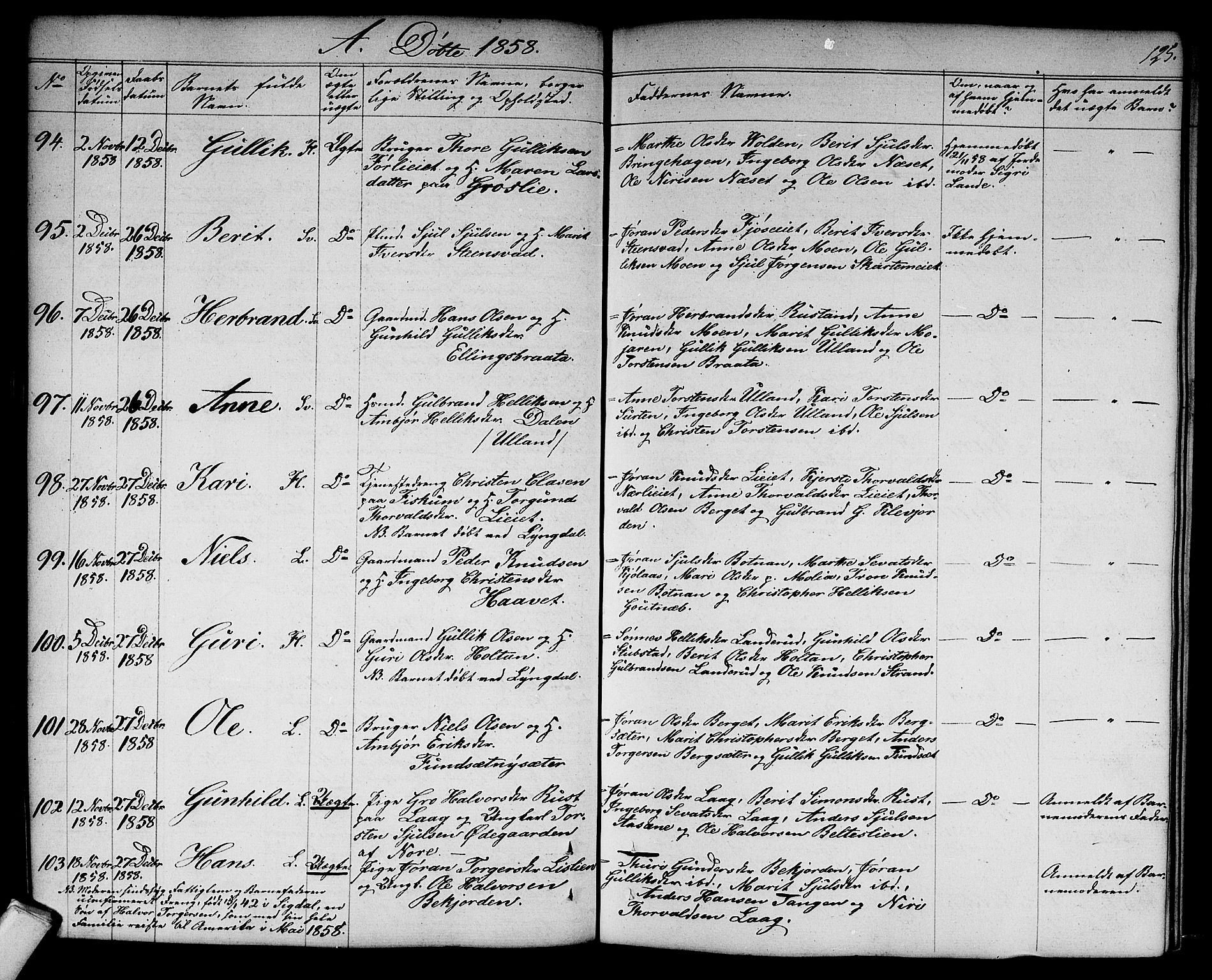 Flesberg kirkebøker, SAKO/A-18/G/Ga/L0002: Parish register (copy) no. I 2, 1834-1860, p. 125