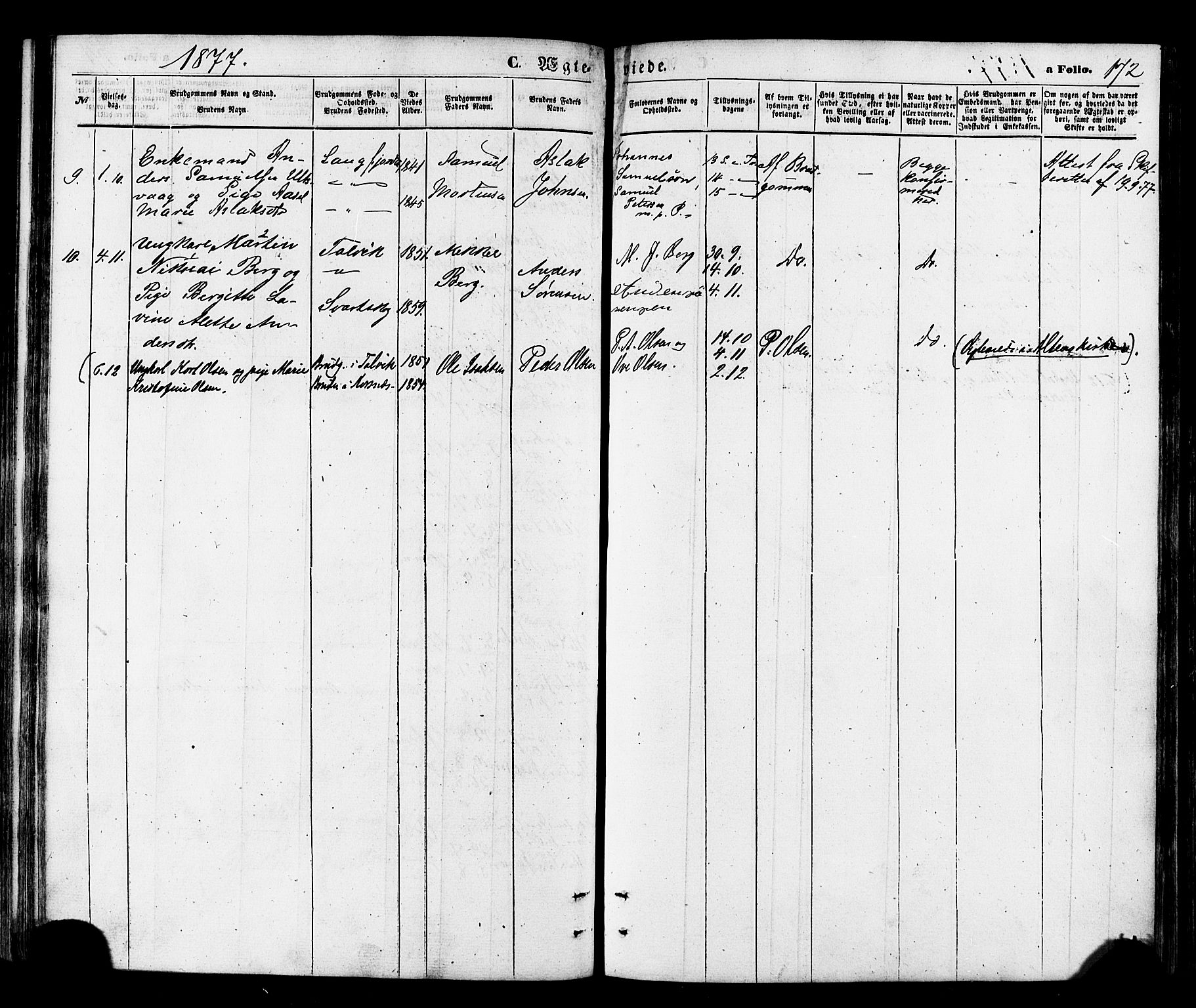 Talvik sokneprestkontor, SATØ/S-1337/H/Ha/L0011kirke: Parish register (official) no. 11, 1864-1877, p. 172