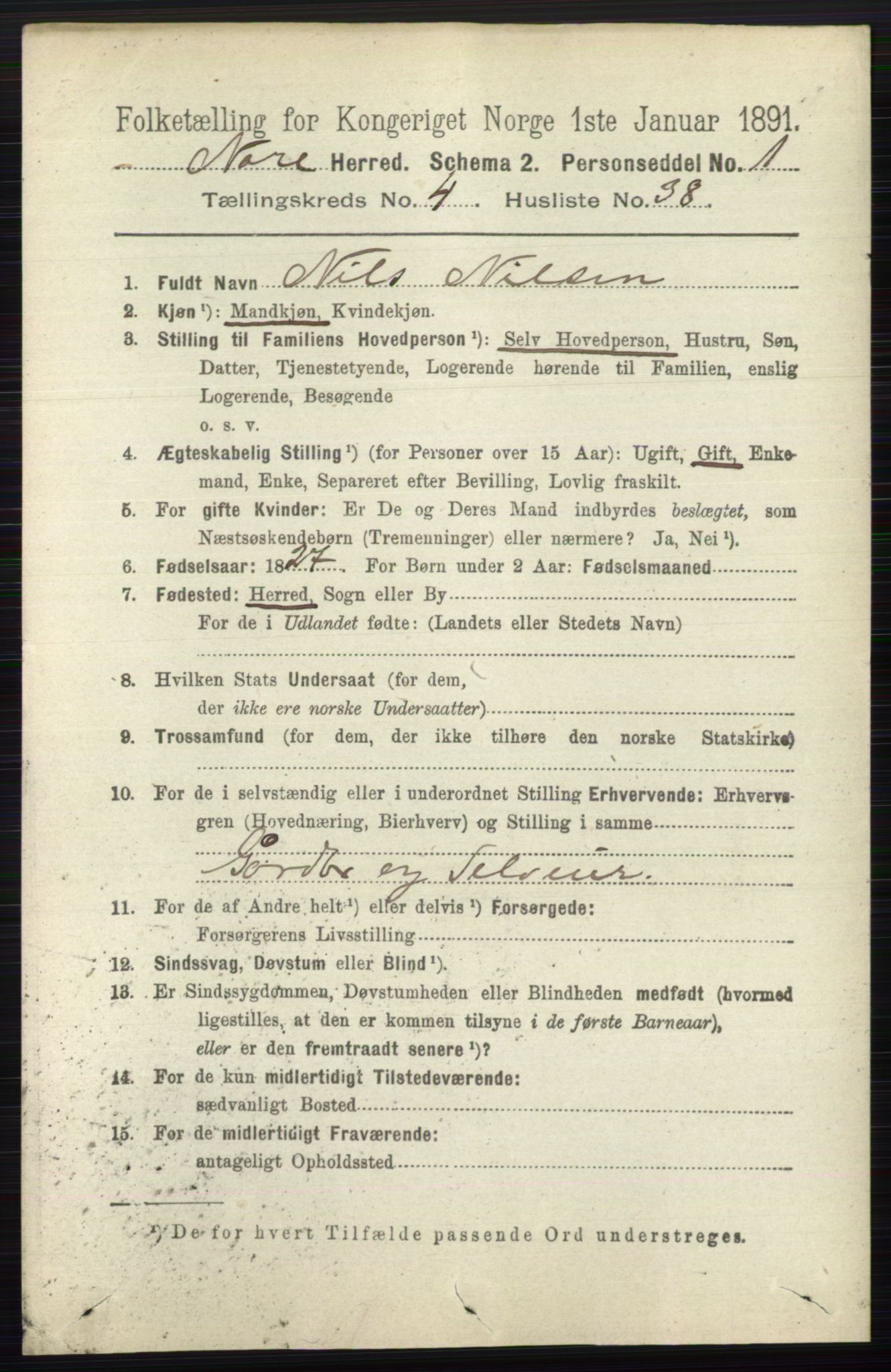 RA, 1891 census for 0633 Nore, 1891, p. 1488