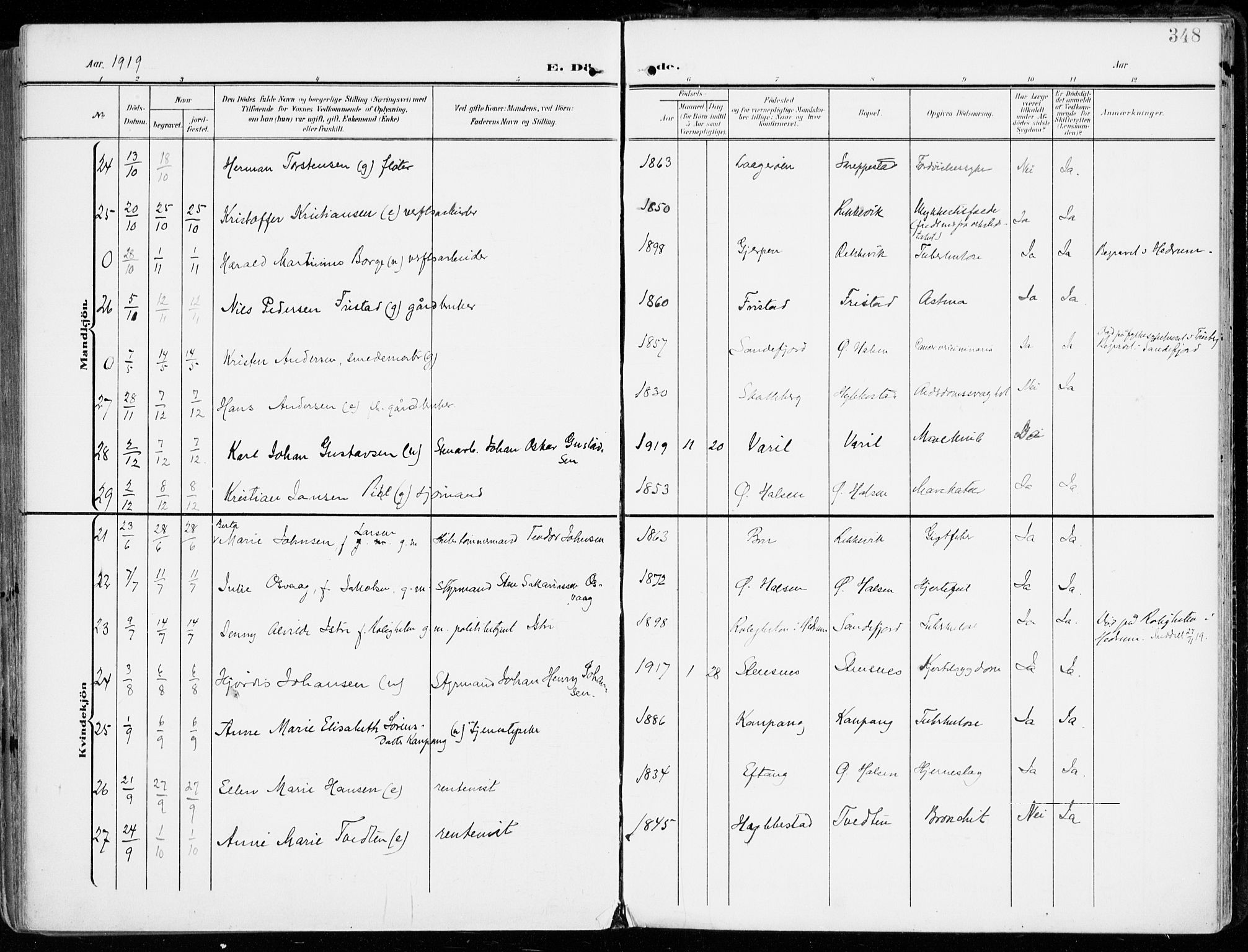 Tjølling kirkebøker, AV/SAKO-A-60/F/Fa/L0010: Parish register (official) no. 10, 1906-1923, p. 348