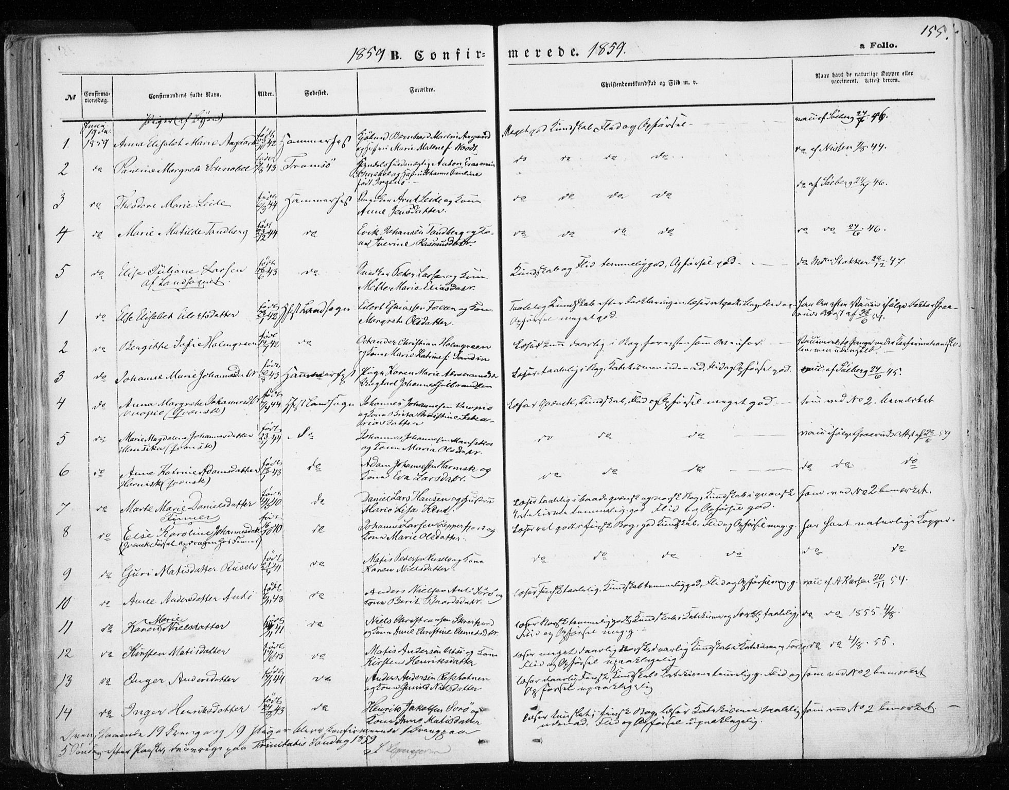 Hammerfest sokneprestkontor, AV/SATØ-S-1347/H/Ha/L0005.kirke: Parish register (official) no. 5, 1857-1869, p. 155