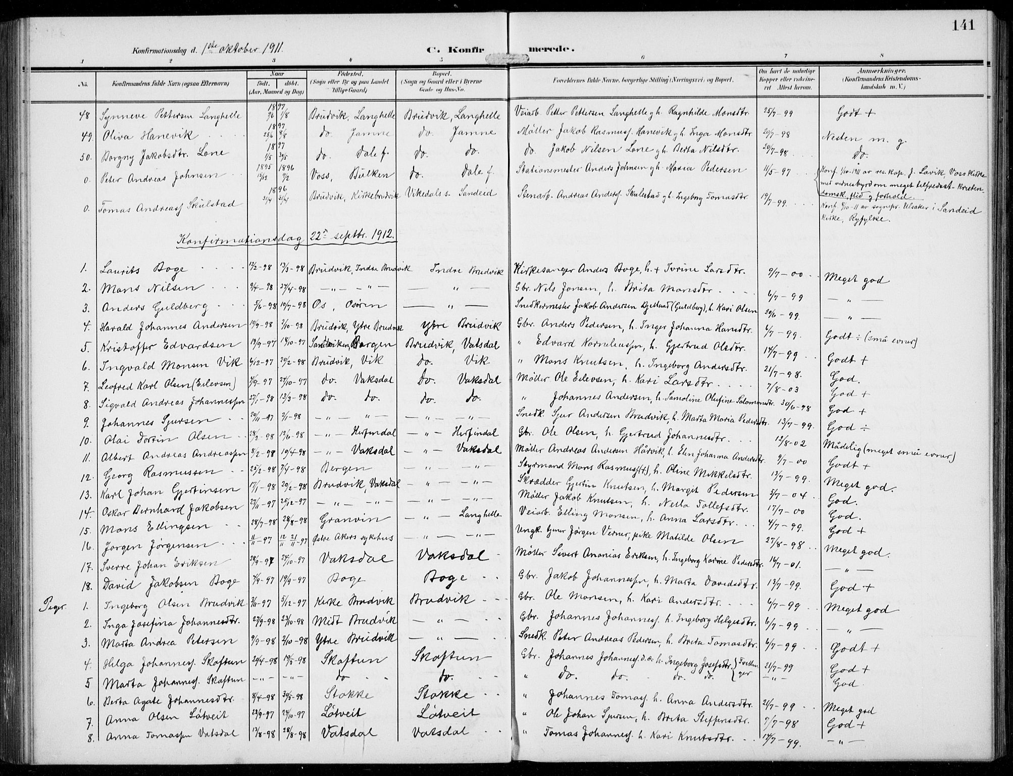 Bruvik Sokneprestembete, AV/SAB-A-74701/H/Hab: Parish register (copy) no. A  4, 1908-1937, p. 141