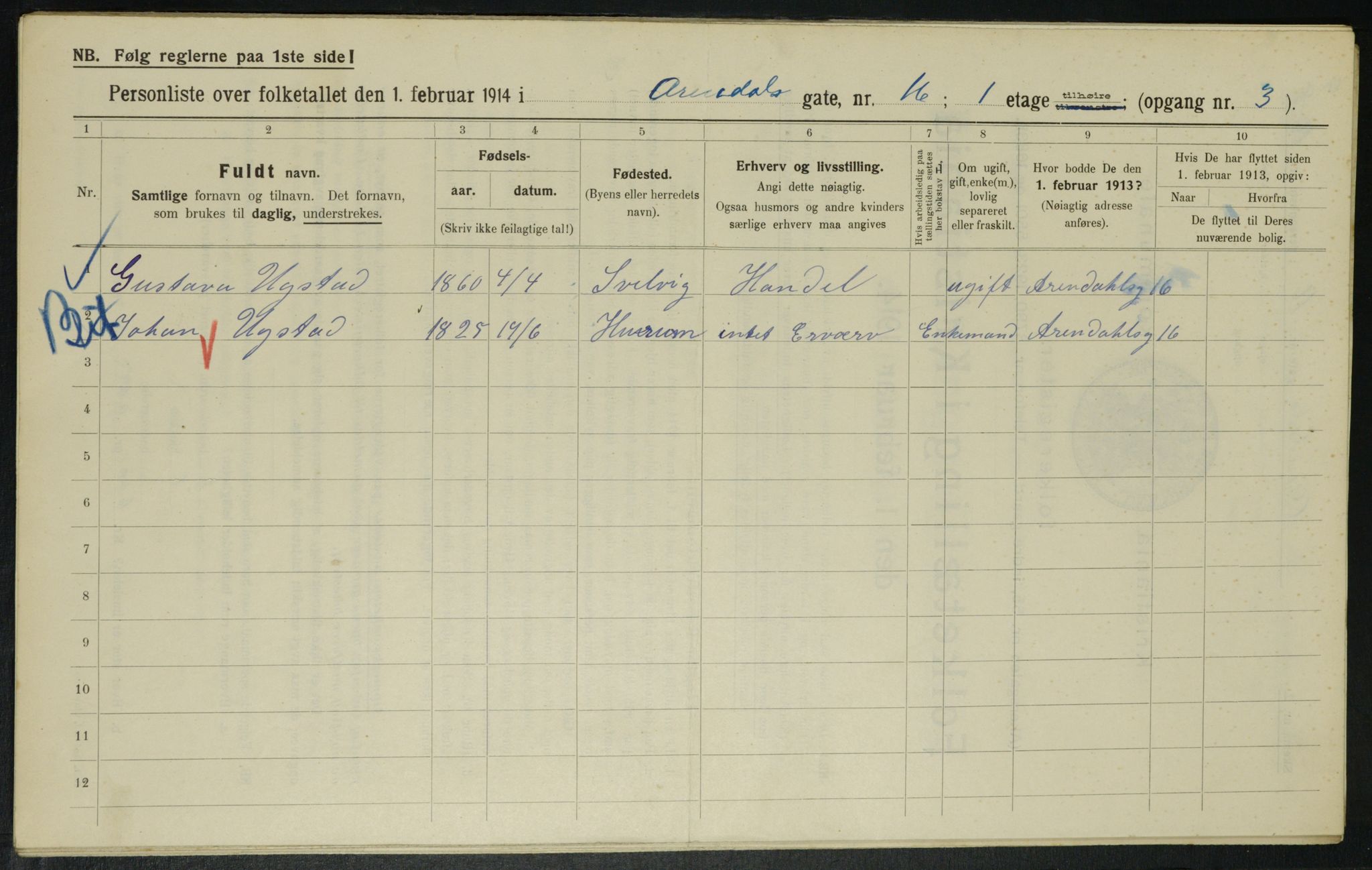 OBA, Municipal Census 1914 for Kristiania, 1914, p. 1982