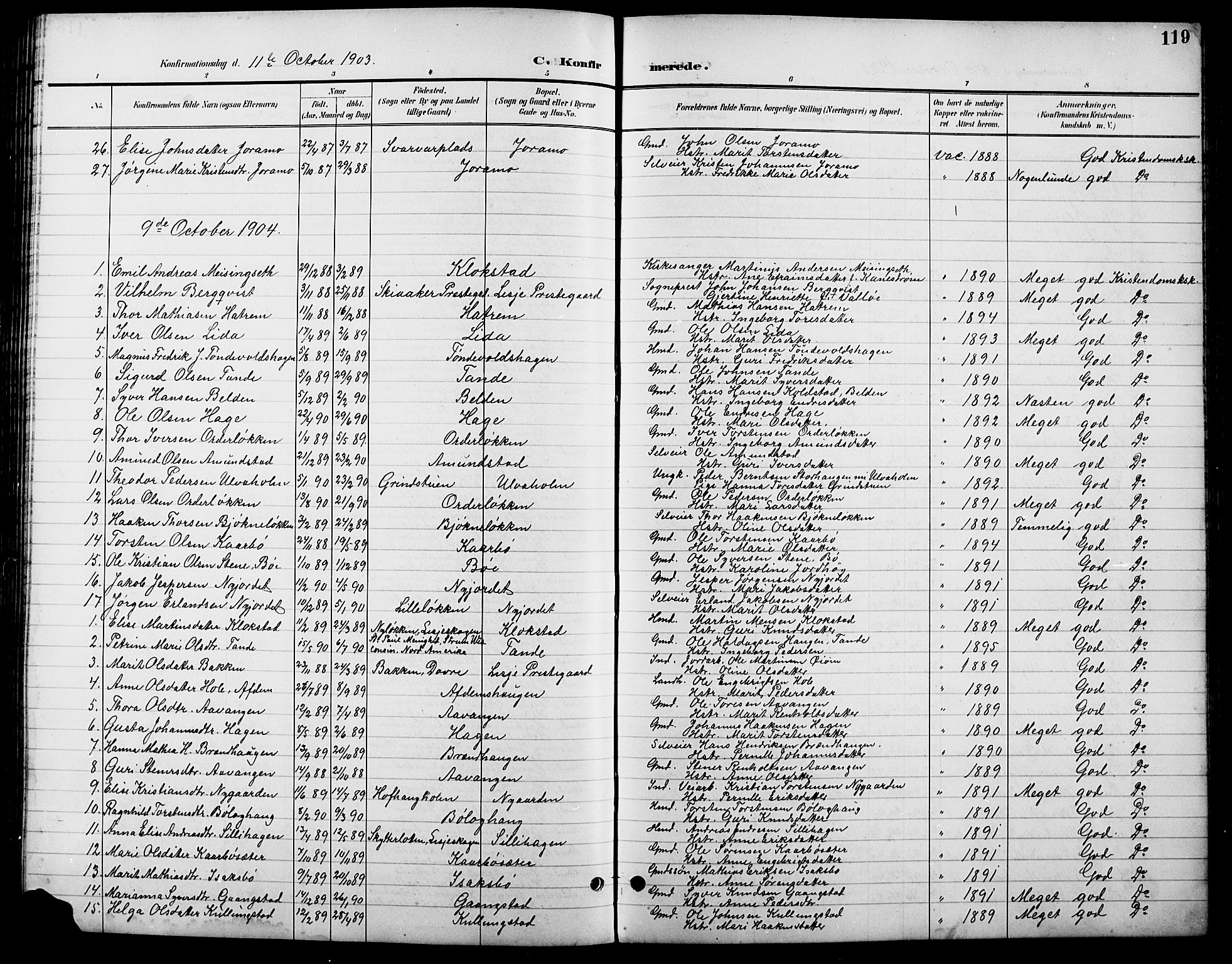 Lesja prestekontor, SAH/PREST-068/H/Ha/Hab/L0007: Parish register (copy) no. 7, 1895-1919, p. 119