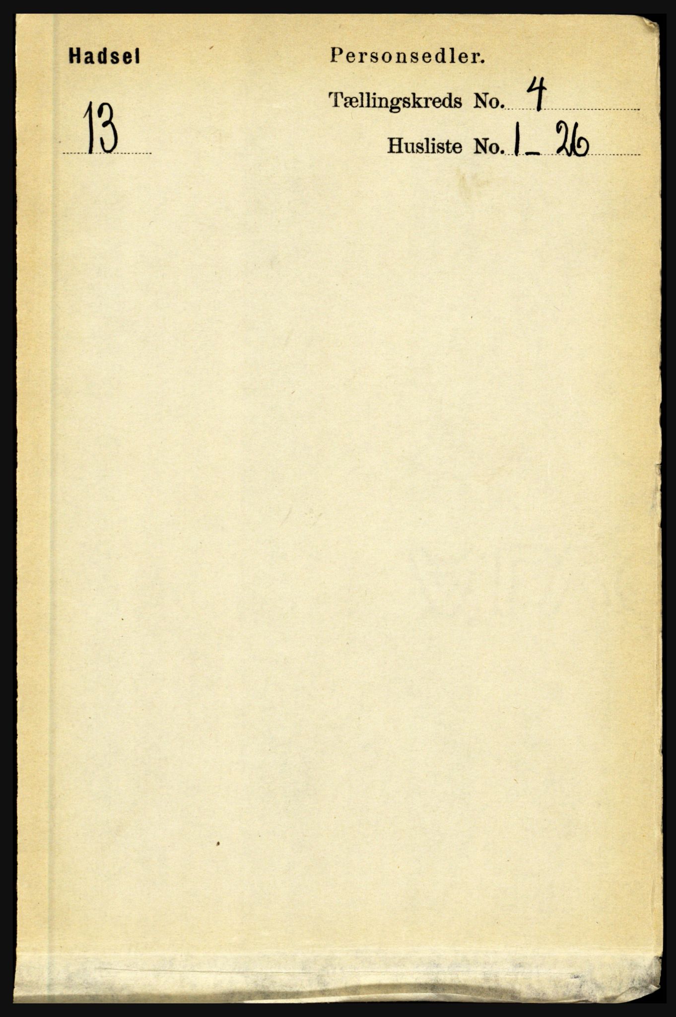RA, 1891 census for 1866 Hadsel, 1891, p. 1708