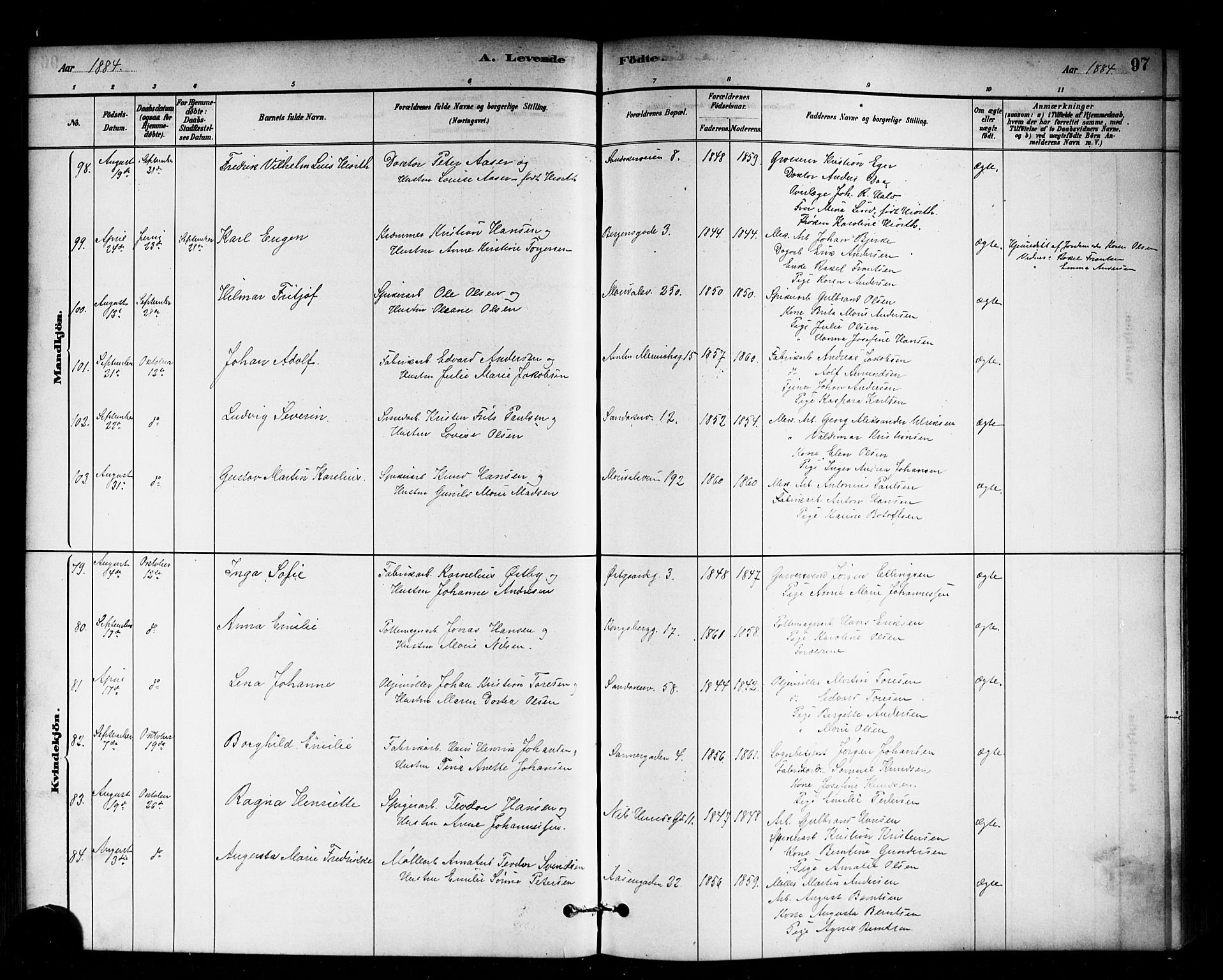 Sagene prestekontor Kirkebøker, SAO/A-10796/G/L0001: Parish register (copy) no. 1, 1880-1891, p. 97