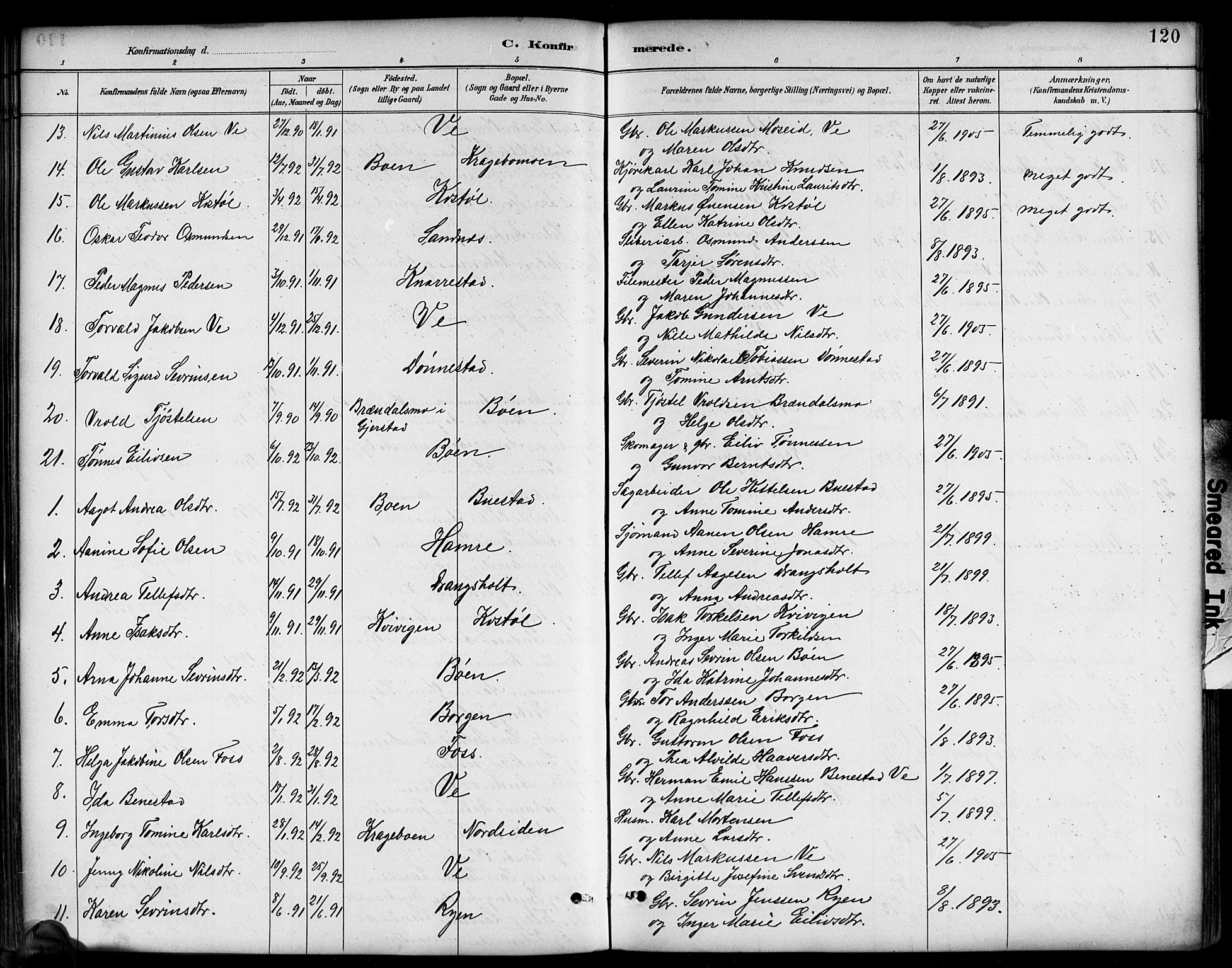 Tveit sokneprestkontor, AV/SAK-1111-0043/F/Fb/L0004: Parish register (copy) no. B 4, 1887-1914, p. 120