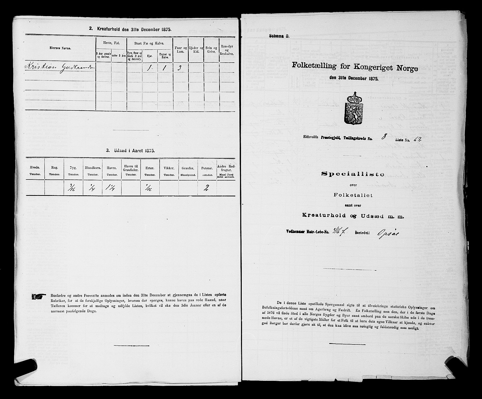 RA, 1875 census for 0237P Eidsvoll, 1875, p. 1198