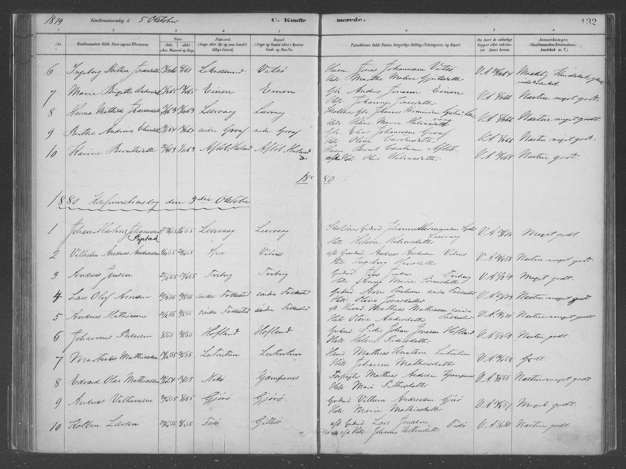 Askvoll sokneprestembete, SAB/A-79501/H/Haa/Haac/L0001: Parish register (official) no. C  1, 1879-1922, p. 132