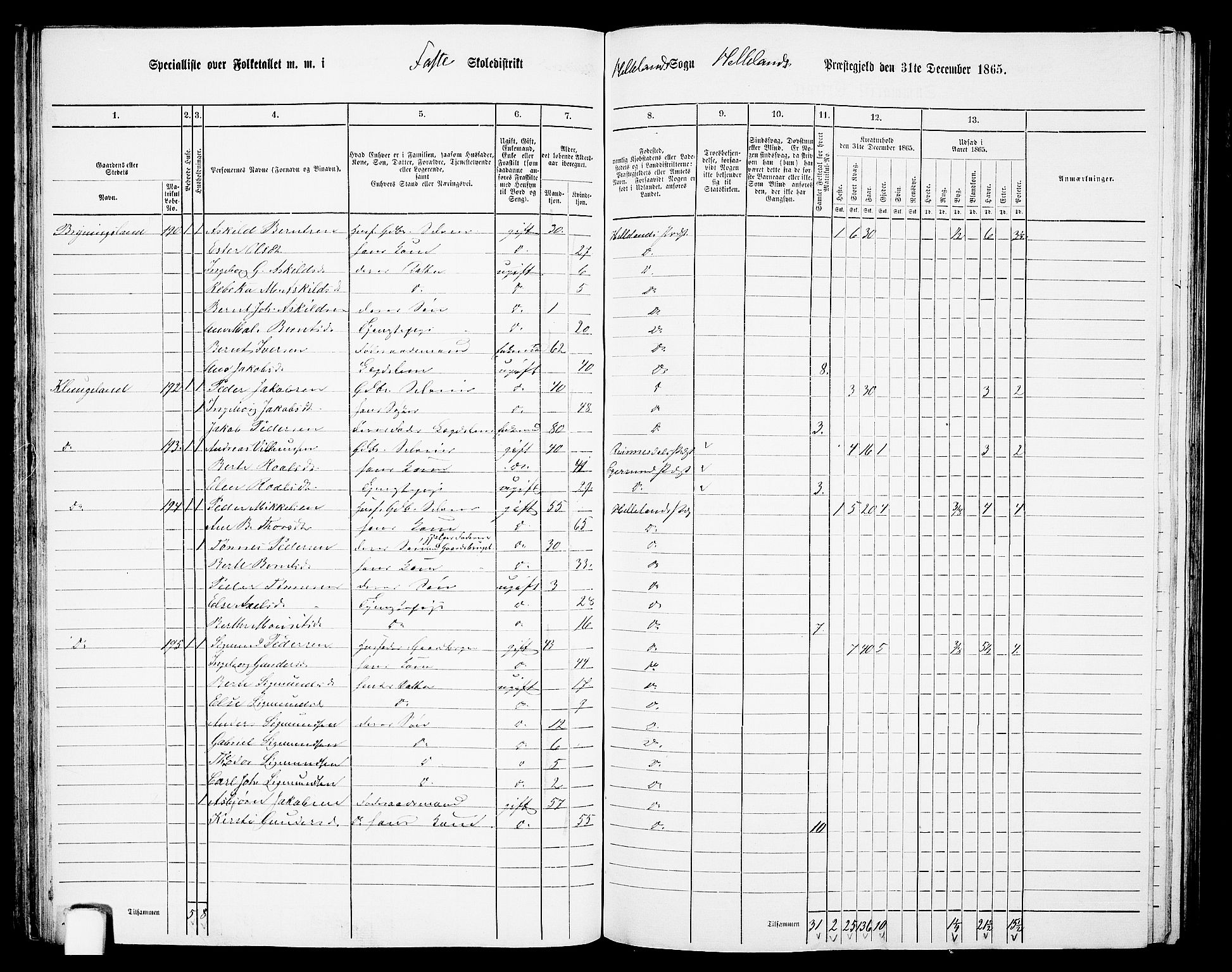 RA, 1865 census for Helleland, 1865, p. 52