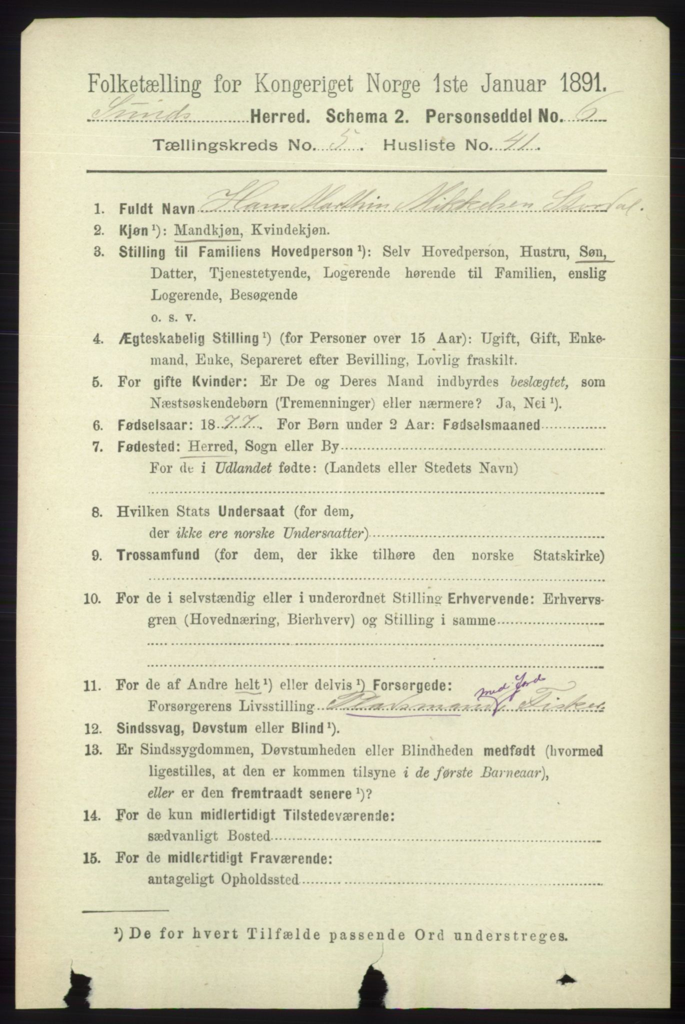 RA, 1891 census for 1245 Sund, 1891, p. 2631