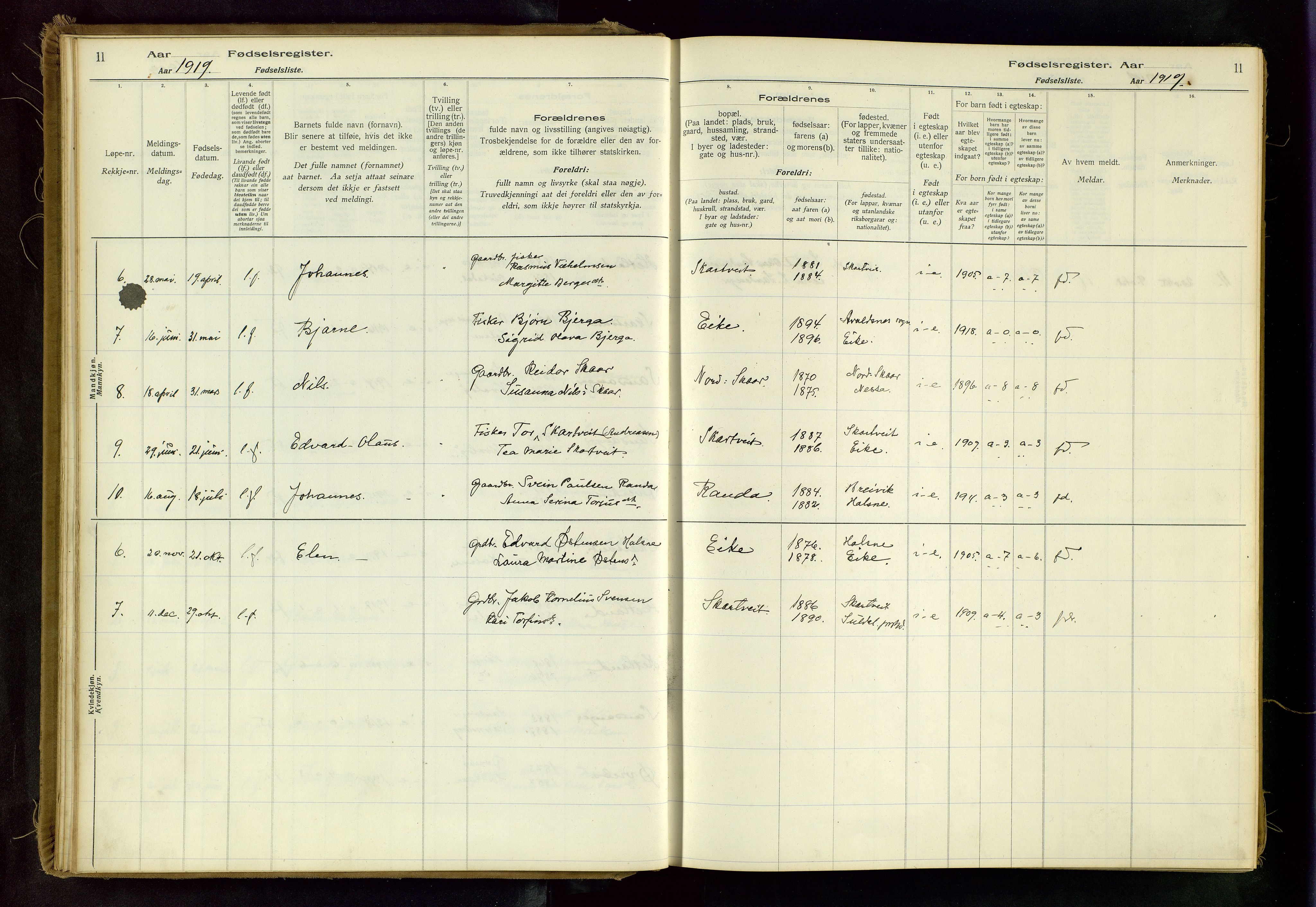 Hjelmeland sokneprestkontor, SAST/A-101843/02/B/L0003: Birth register no. 3, 1916-1997, p. 11