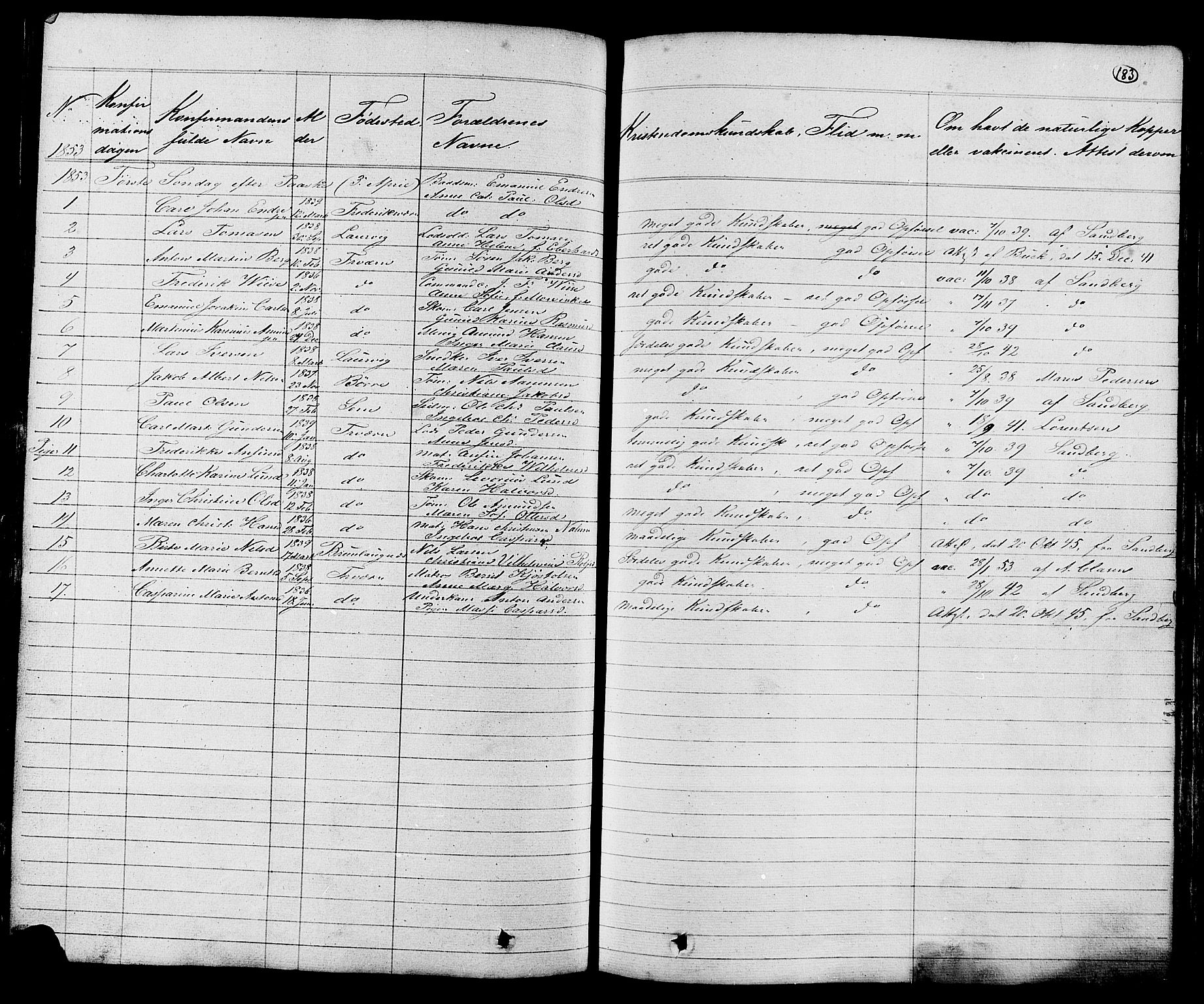 Stavern kirkebøker, SAKO/A-318/G/Ga/L0002: Parish register (copy) no. 2, 1839-1909, p. 183