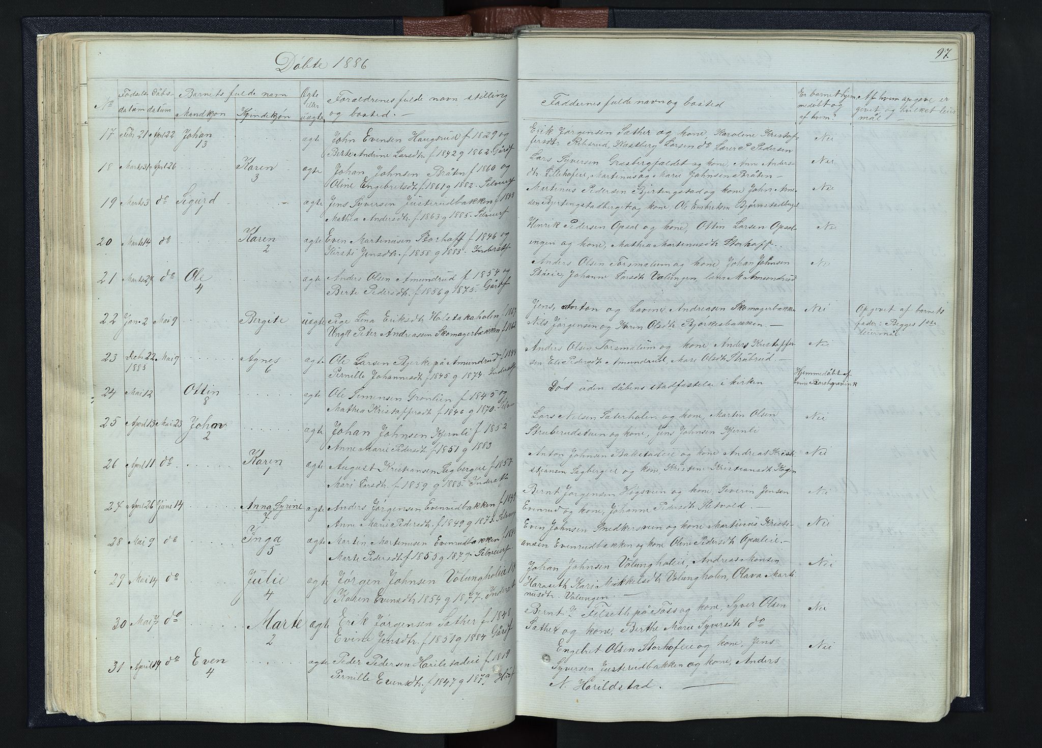 Romedal prestekontor, SAH/PREST-004/L/L0010: Parish register (copy) no. 10, 1860-1895, p. 97