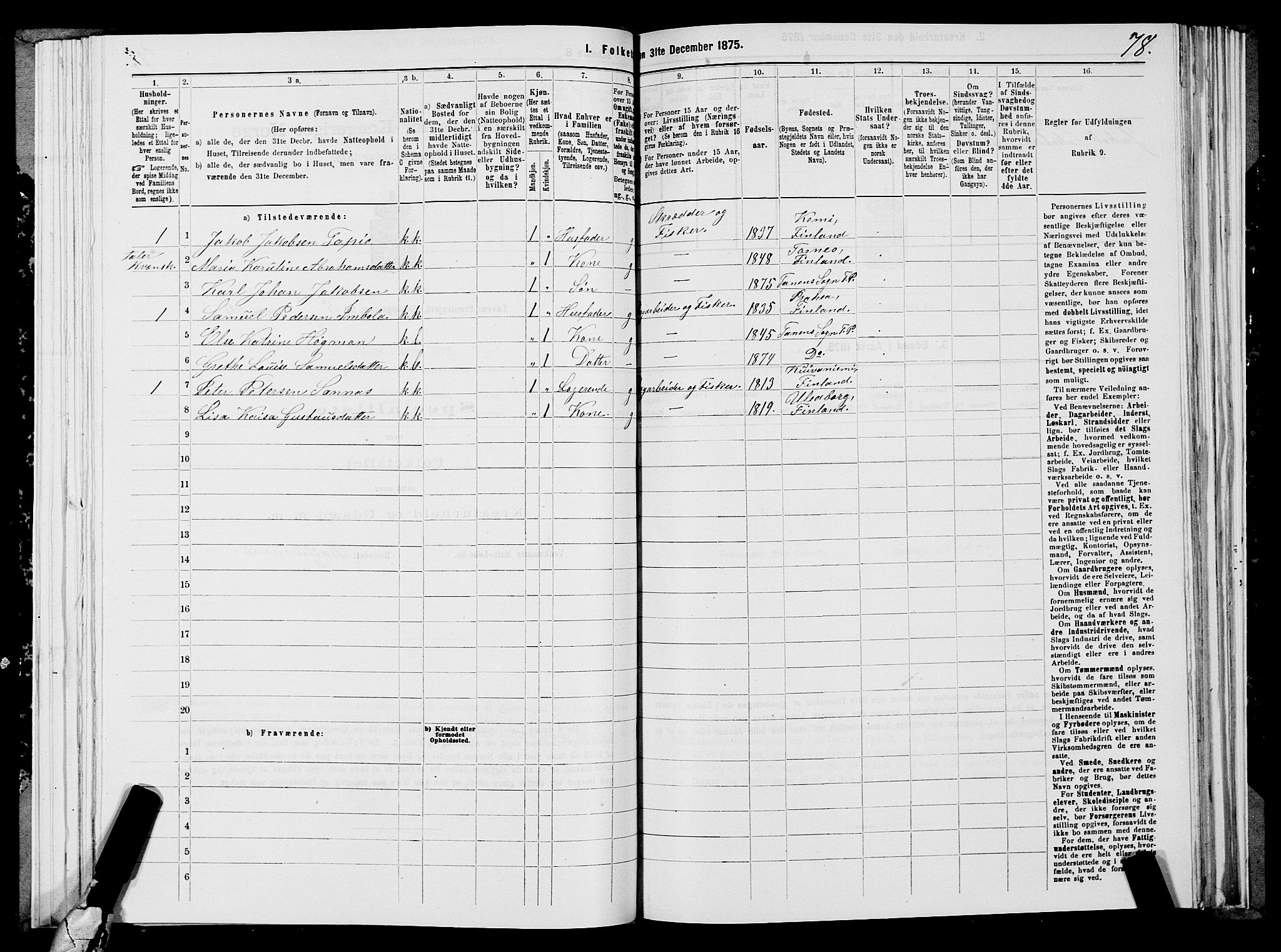 SATØ, 1875 census for 2025P Tana, 1875, p. 2078