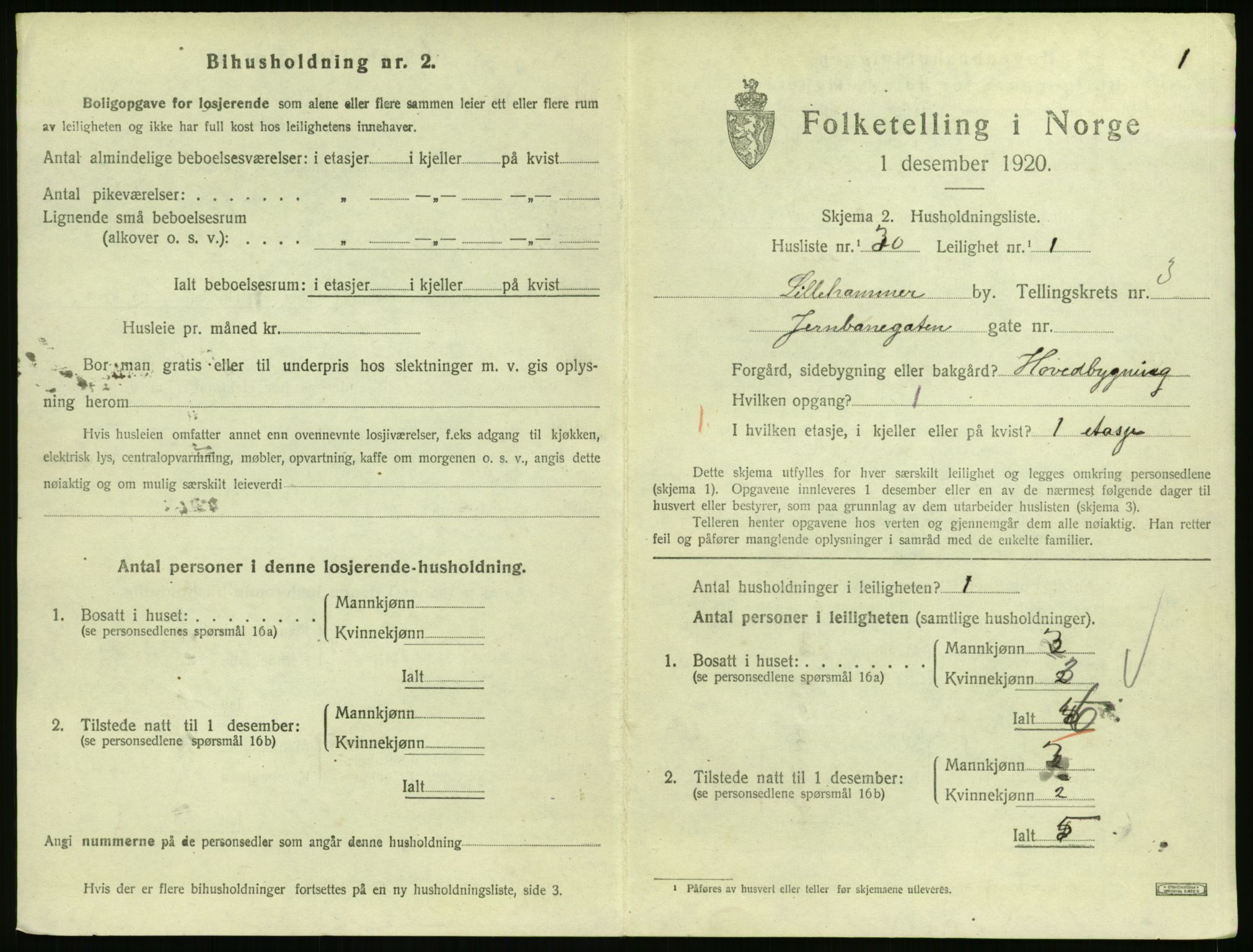 SAH, 1920 census for Lillehammer, 1920, p. 1862