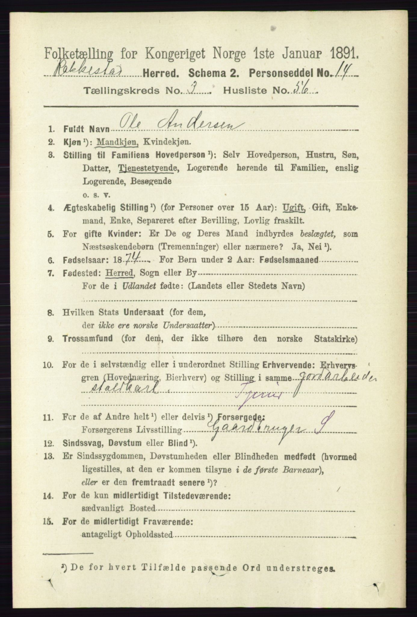 RA, 1891 census for 0128 Rakkestad, 1891, p. 1680