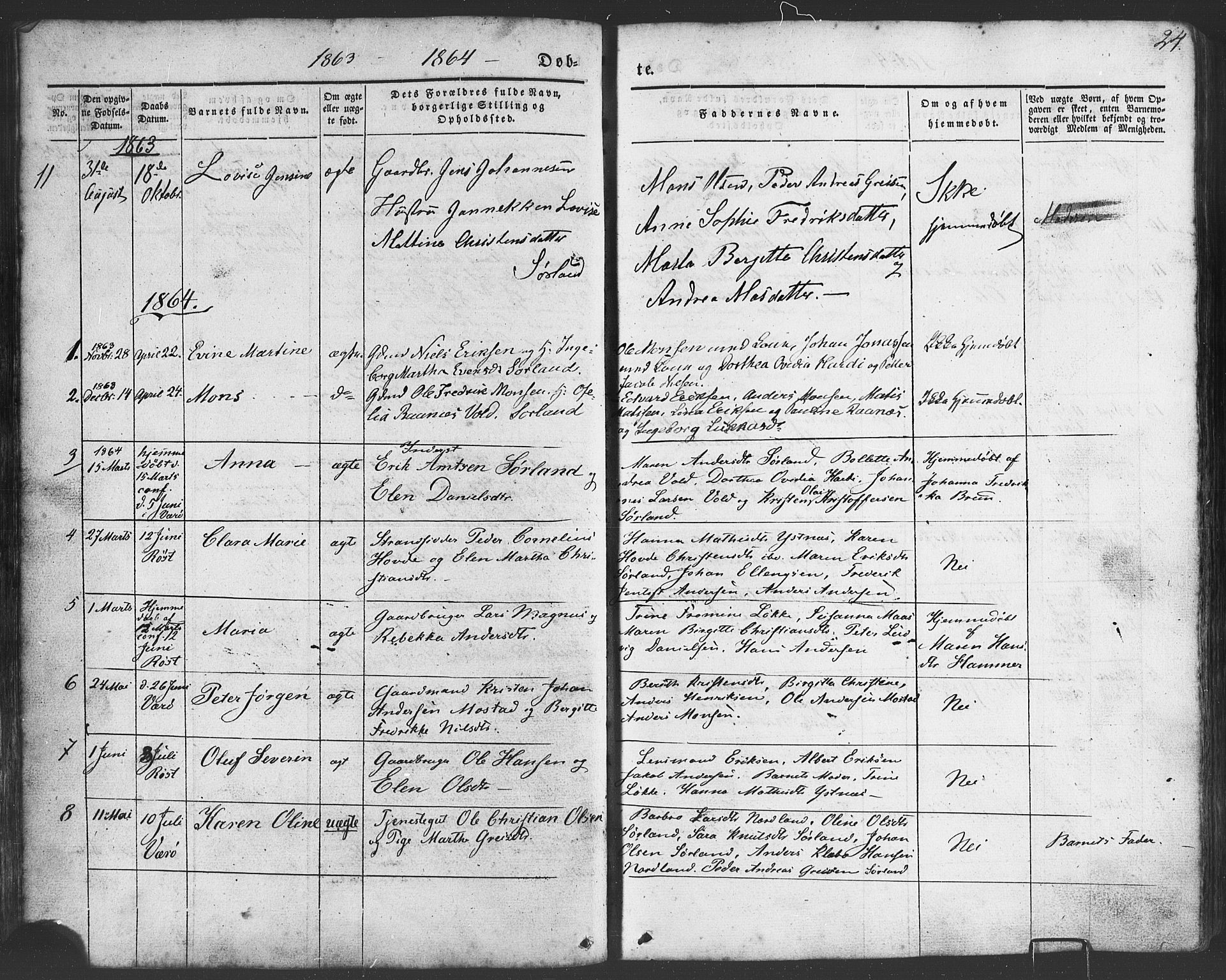 Ministerialprotokoller, klokkerbøker og fødselsregistre - Nordland, SAT/A-1459/807/L0121: Parish register (official) no. 807A04, 1846-1879, p. 24