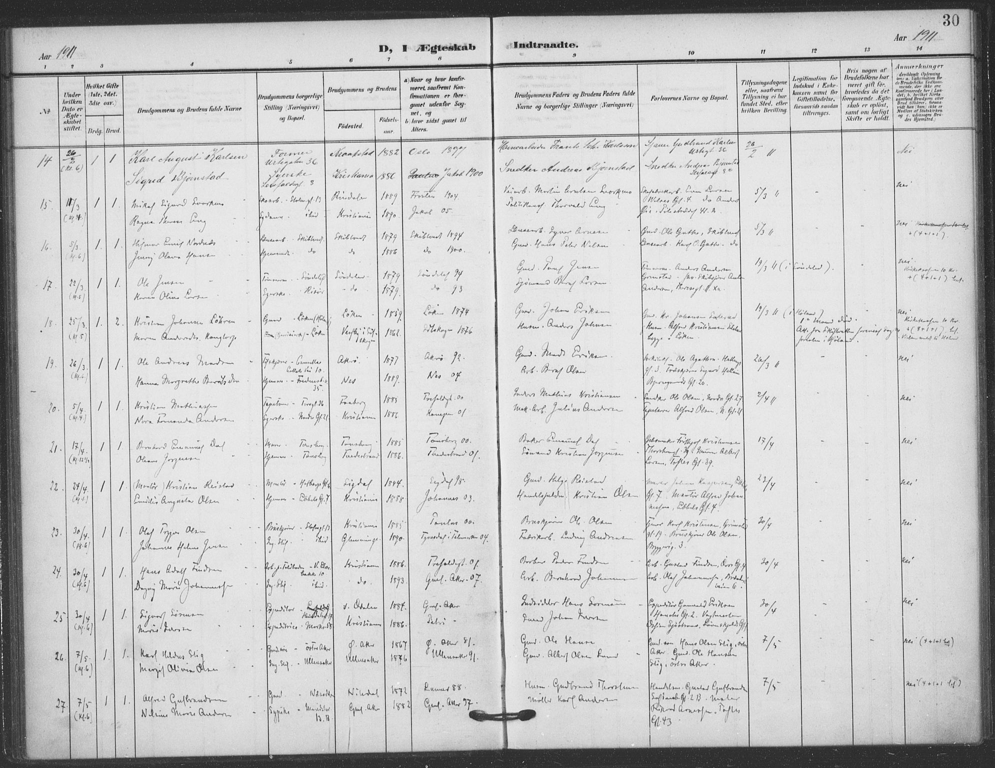 Jakob prestekontor Kirkebøker, AV/SAO-A-10850/F/Fa/L0010: Parish register (official) no. 10, 1908-1922, p. 30