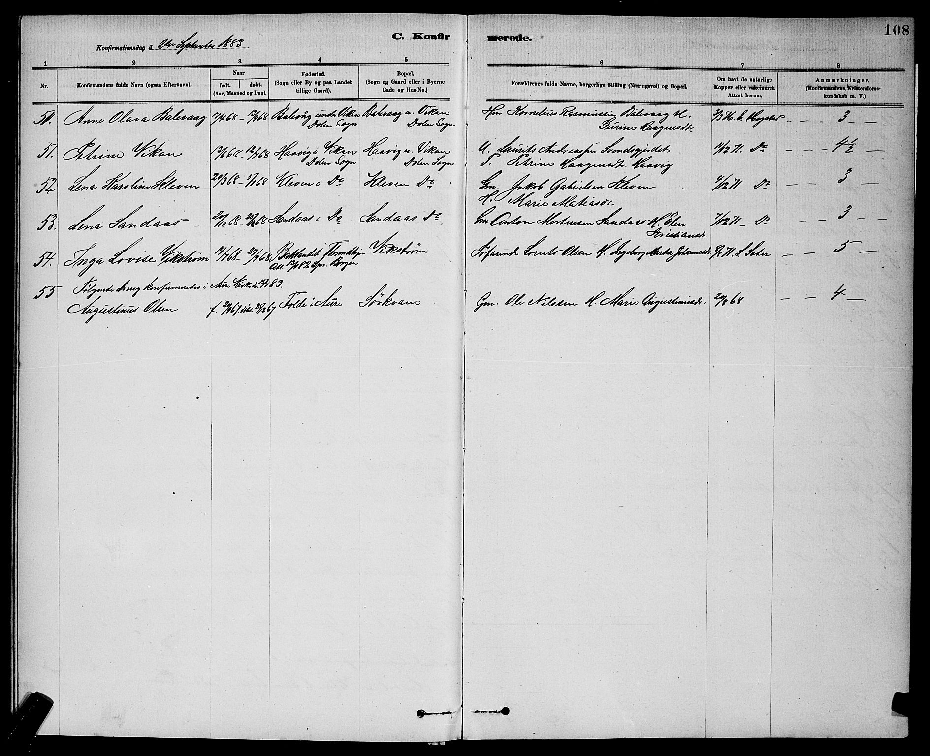 Ministerialprotokoller, klokkerbøker og fødselsregistre - Sør-Trøndelag, SAT/A-1456/637/L0562: Parish register (copy) no. 637C03, 1883-1898, p. 108