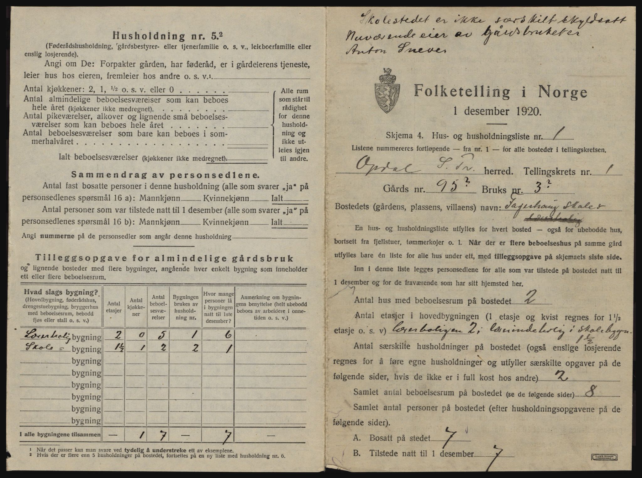 SAT, 1920 census for Oppdal, 1920, p. 47