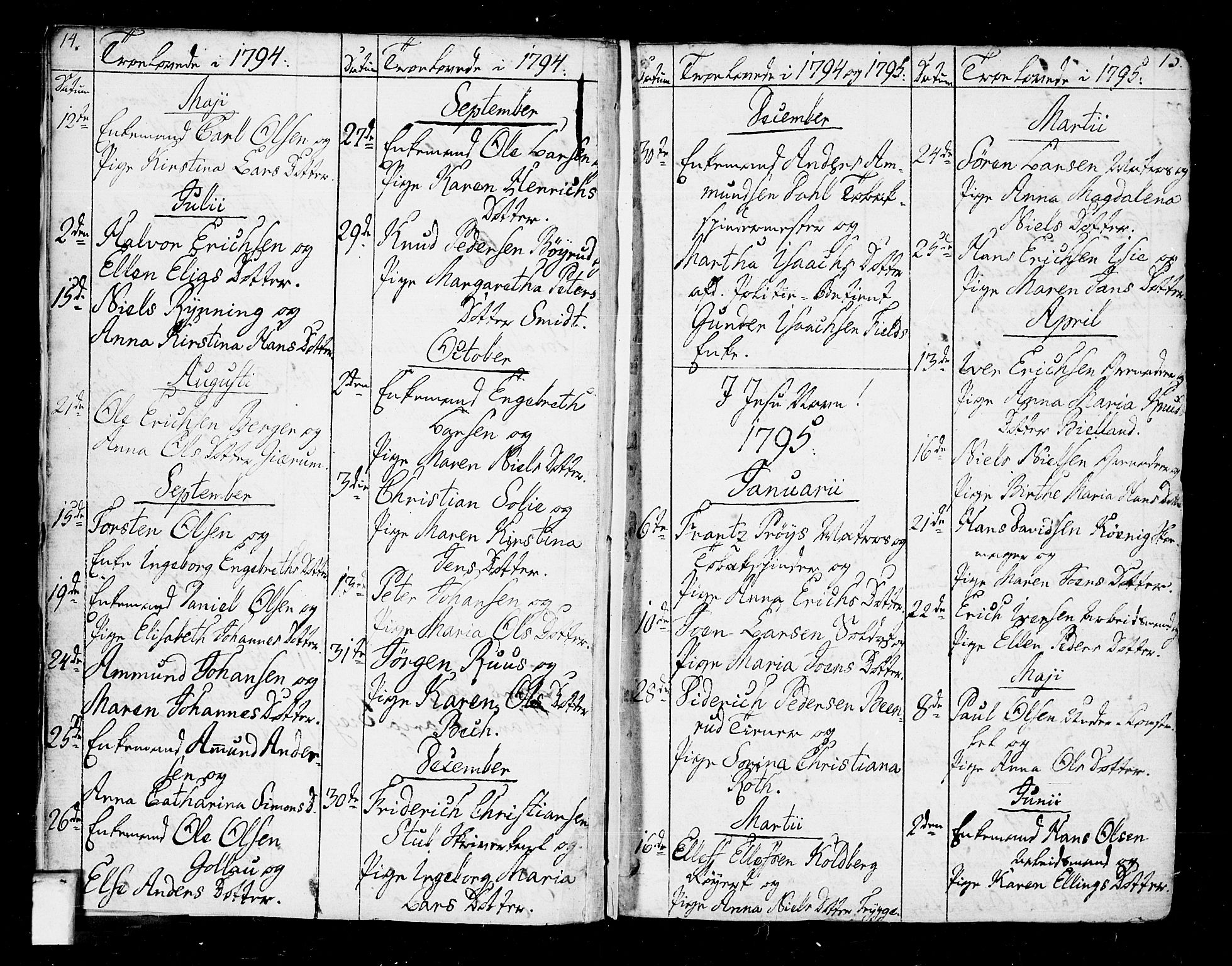 Oslo domkirke Kirkebøker, SAO/A-10752/F/Fa/L0005: Parish register (official) no. 5, 1787-1806, p. 14-15