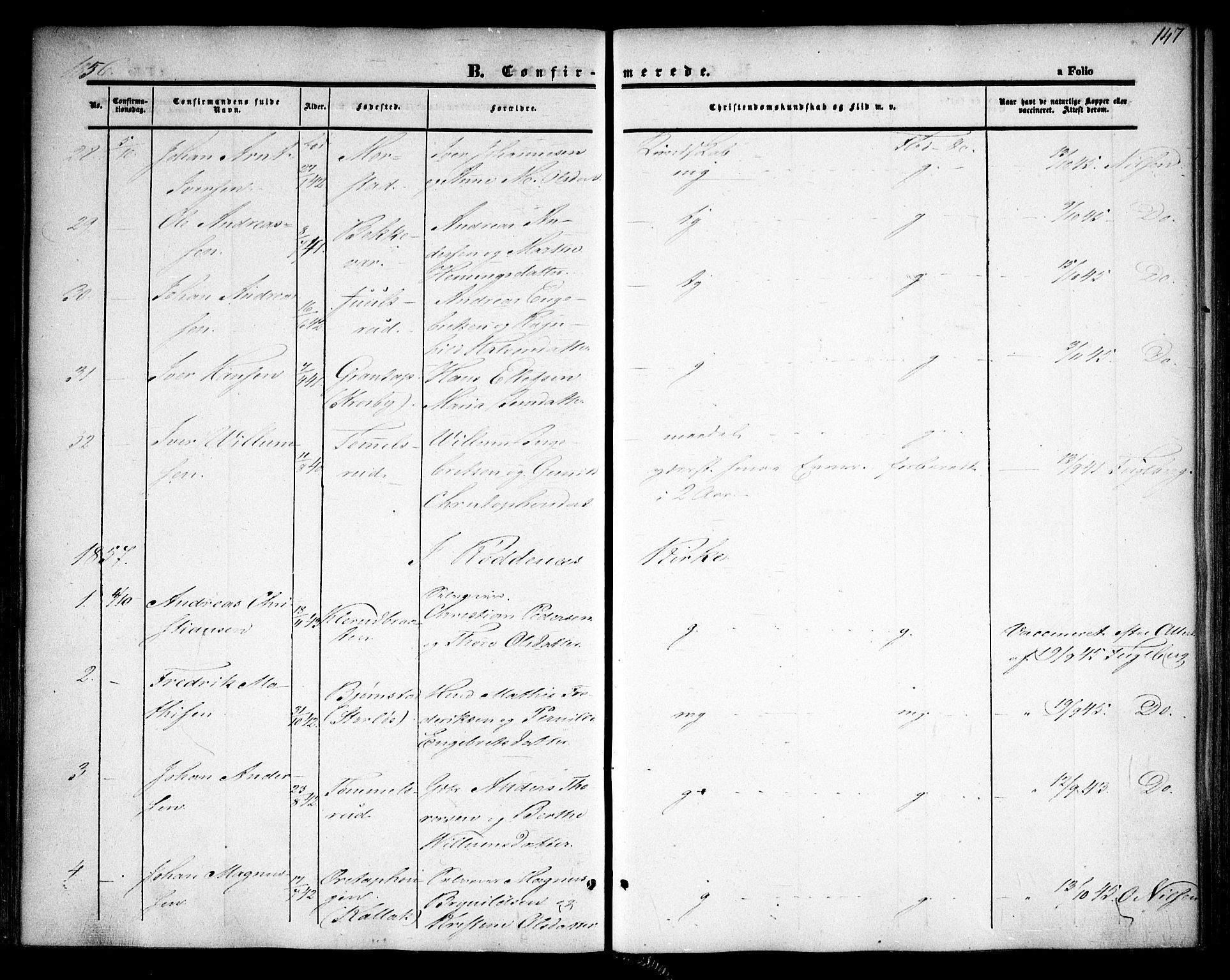 Rødenes prestekontor Kirkebøker, AV/SAO-A-2005/F/Fa/L0006: Parish register (official) no. I 6, 1850-1859, p. 147