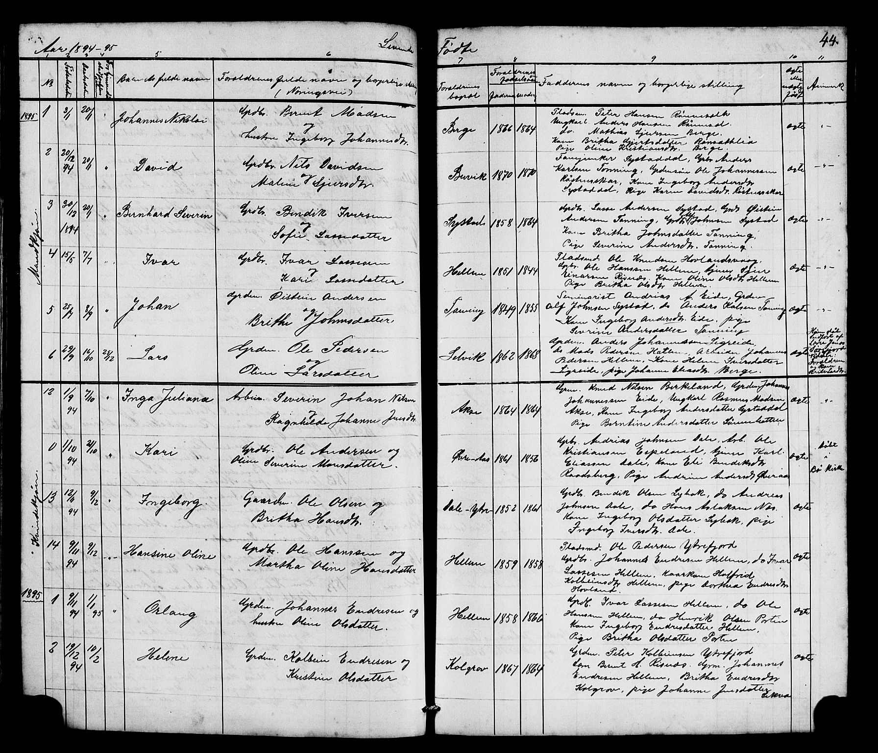 Hyllestad sokneprestembete, SAB/A-80401: Parish register (copy) no. A 2, 1876-1906, p. 44