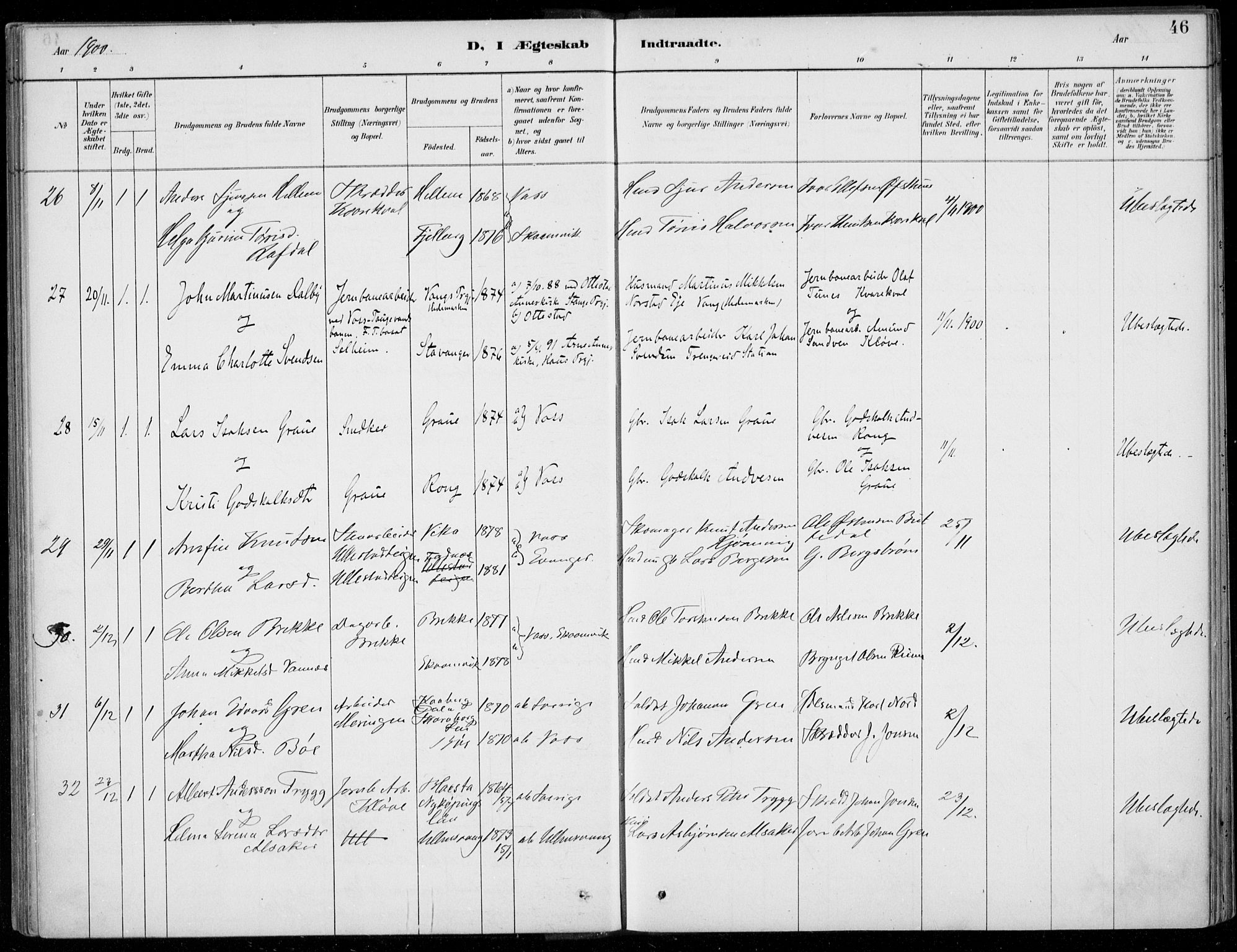 Voss sokneprestembete, SAB/A-79001/H/Haa: Parish register (official) no. C  1, 1887-1915, p. 46