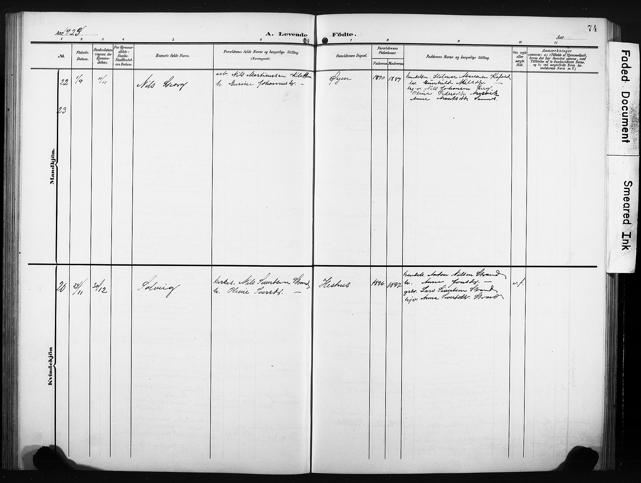 Ministerialprotokoller, klokkerbøker og fødselsregistre - Møre og Romsdal, AV/SAT-A-1454/580/L0927: Parish register (copy) no. 580C02, 1904-1932, p. 74