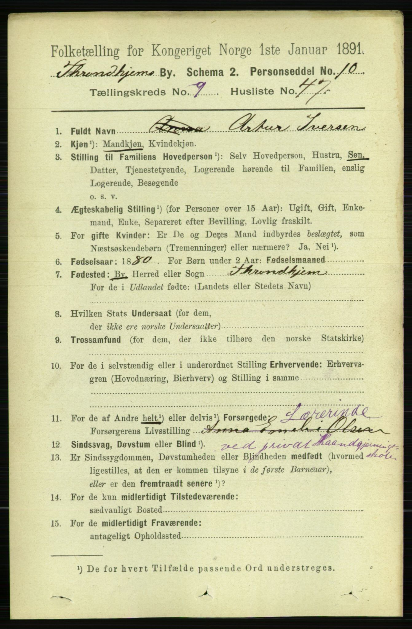 RA, 1891 census for 1601 Trondheim, 1891, p. 8165