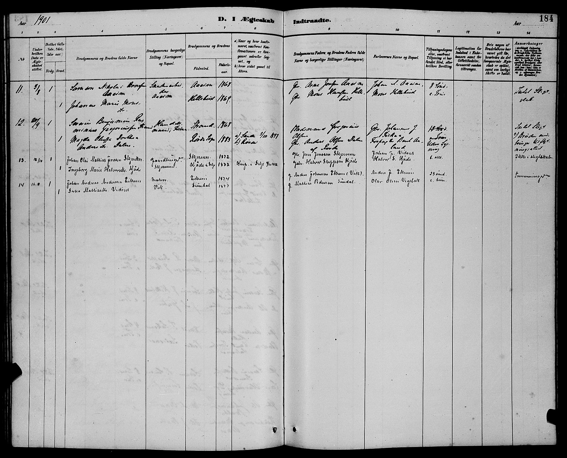 Ministerialprotokoller, klokkerbøker og fødselsregistre - Møre og Romsdal, AV/SAT-A-1454/501/L0017: Parish register (copy) no. 501C03, 1885-1901, p. 184