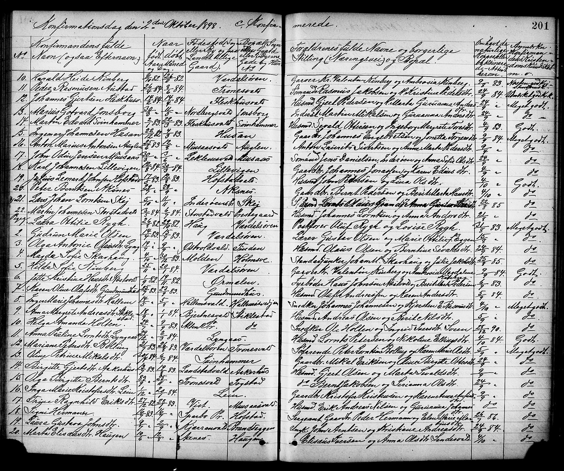 Ministerialprotokoller, klokkerbøker og fødselsregistre - Nord-Trøndelag, SAT/A-1458/723/L0257: Parish register (copy) no. 723C05, 1890-1907, p. 201