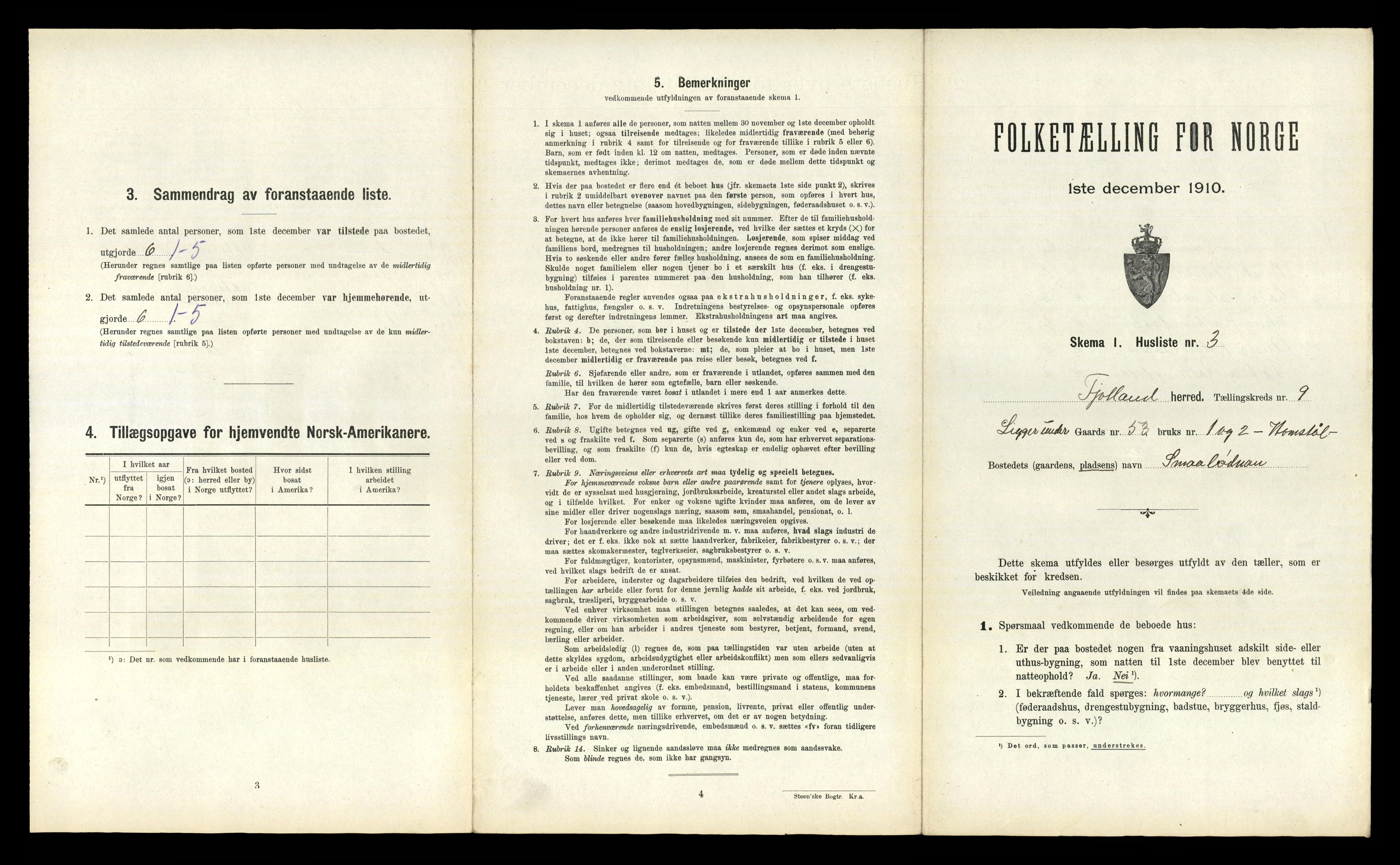 RA, 1910 census for Fjotland, 1910, p. 372