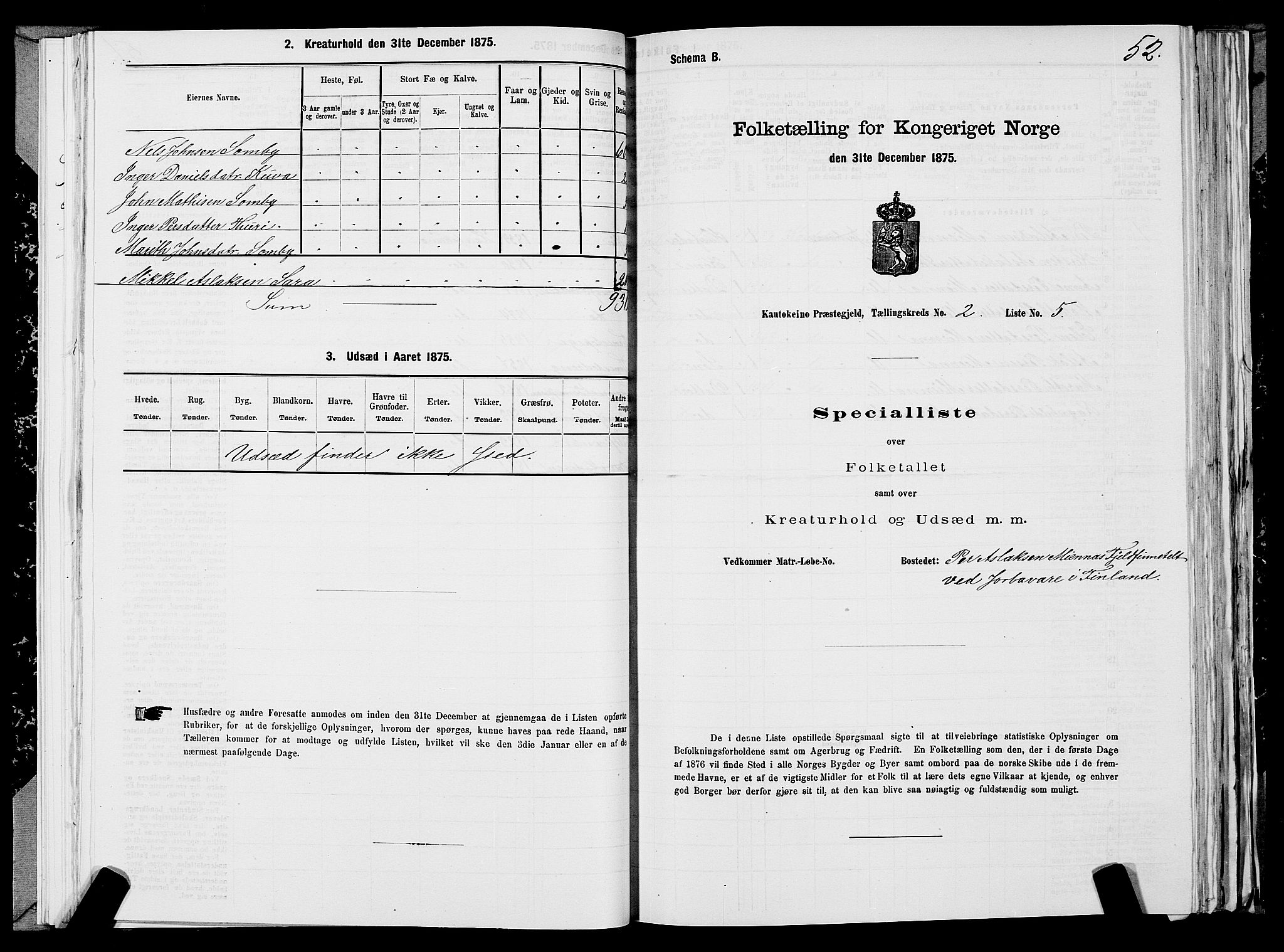 SATØ, 1875 census for 2011P Kautokeino, 1875, p. 1052