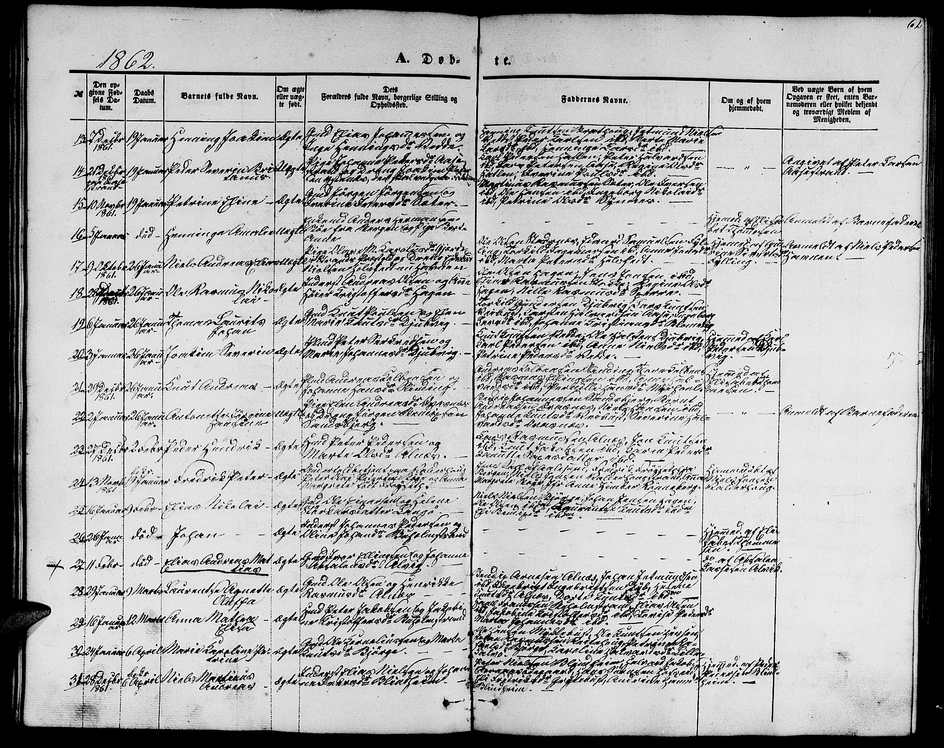 Ministerialprotokoller, klokkerbøker og fødselsregistre - Møre og Romsdal, AV/SAT-A-1454/528/L0427: Parish register (copy) no. 528C08, 1855-1864, p. 62