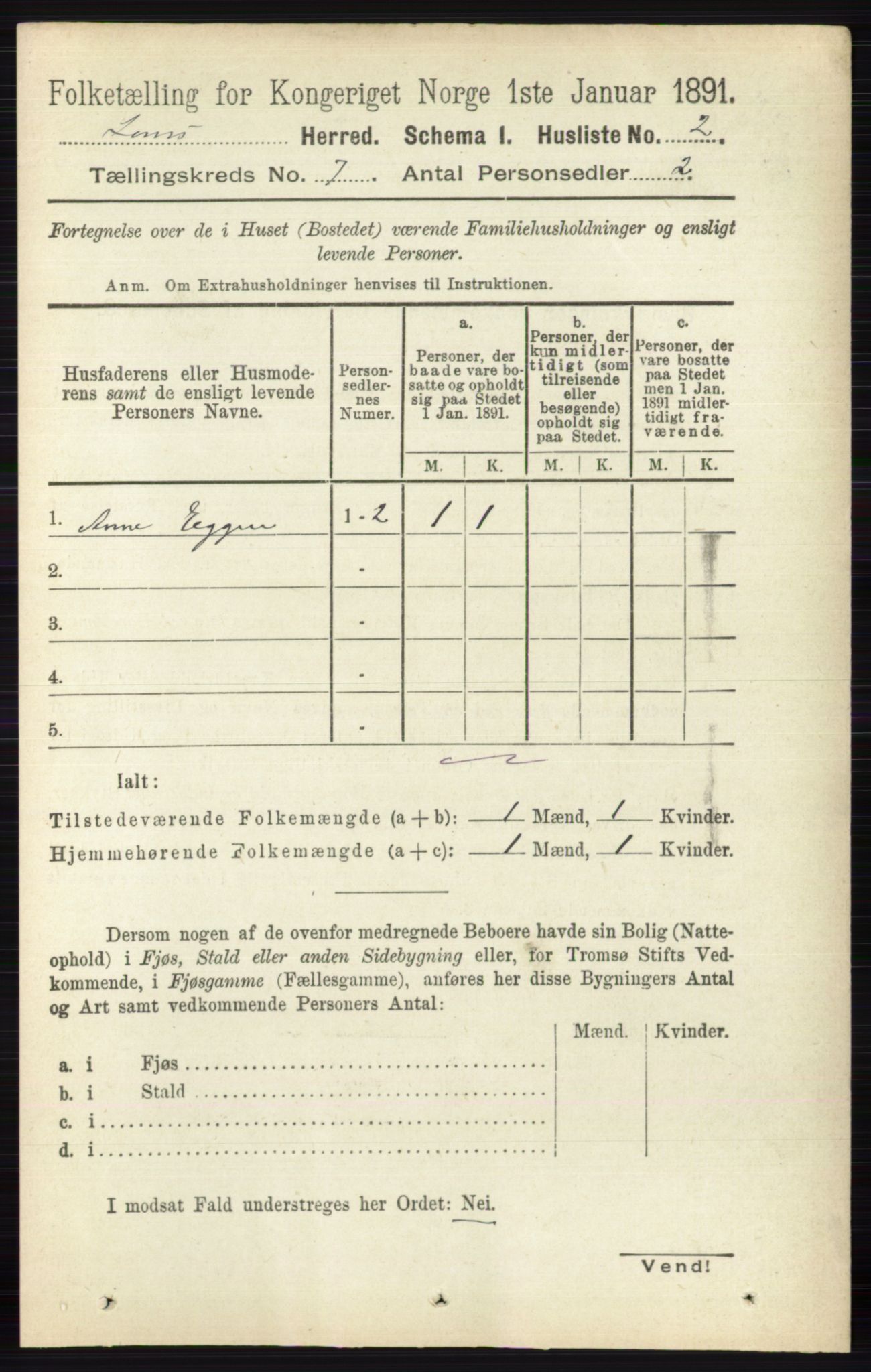 RA, 1891 census for 0514 Lom, 1891, p. 2761