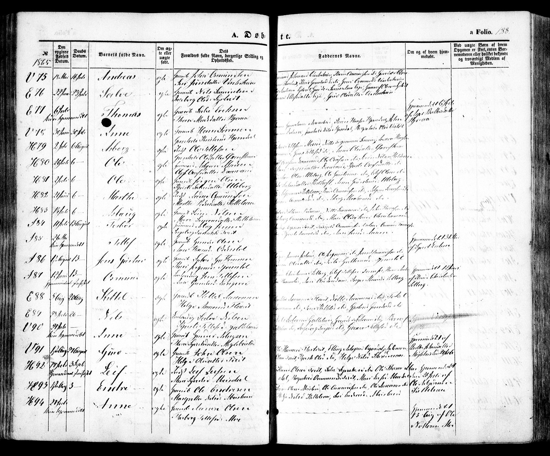 Evje sokneprestkontor, SAK/1111-0008/F/Fa/Faa/L0005: Parish register (official) no. A 5, 1843-1865, p. 188